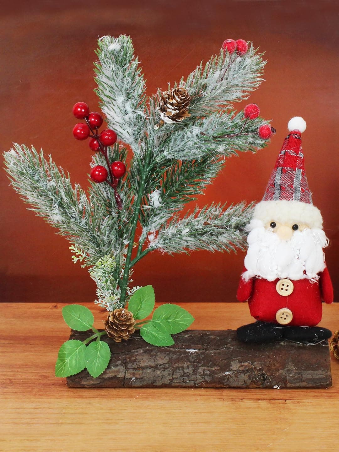 TIED RIBBONS Christmas Table Top Tree with Santa Claus Showpiece (Wood Base) - Christmas Decorations Items for Home Dining Table Office Room Church Outdoor Indoor Party Xmas Decor Gifts