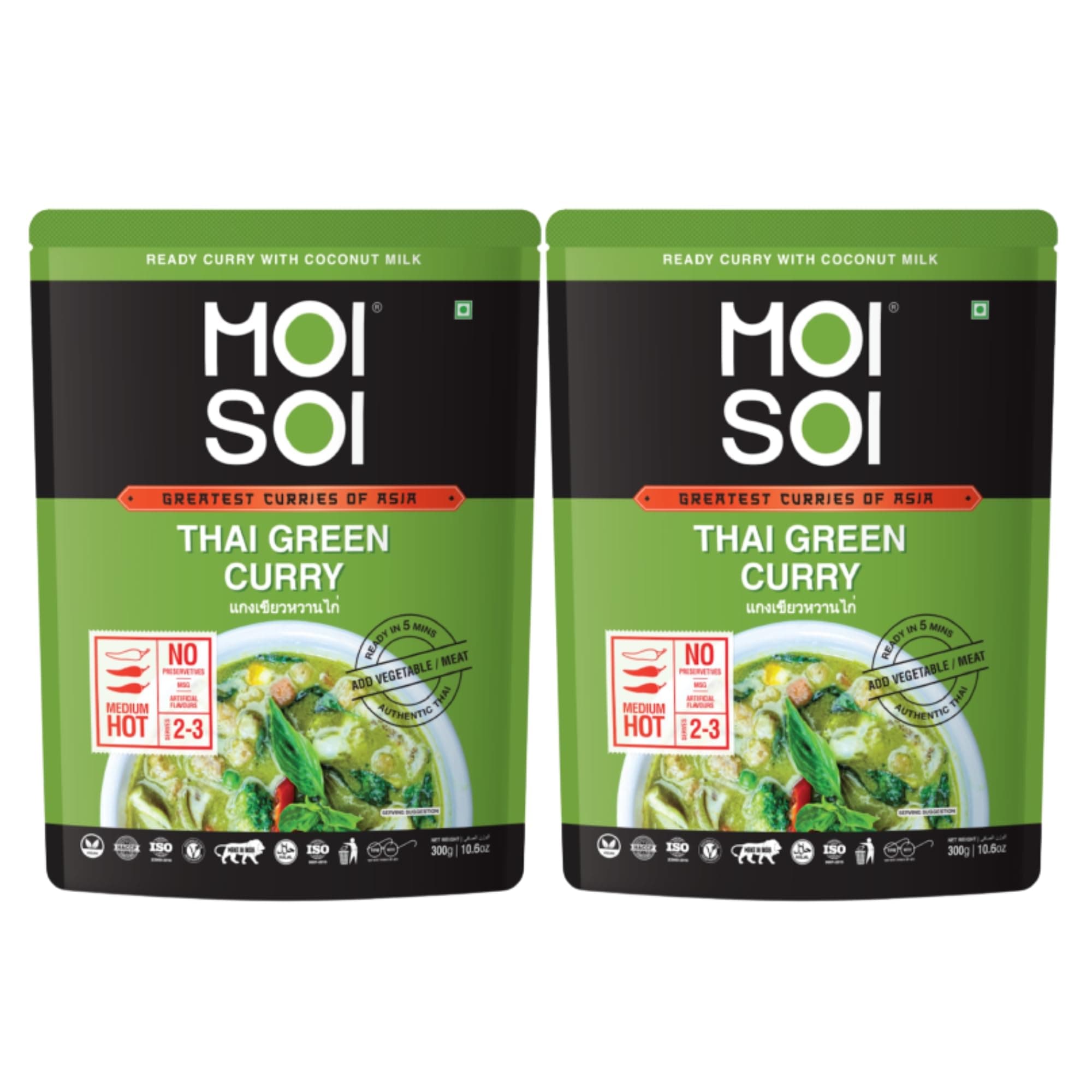 ReadyThai Green Curry (Ready with Coconut Milk | add proteins or veggies of choice and serve with rice | Pack of 2 | 300g Each)