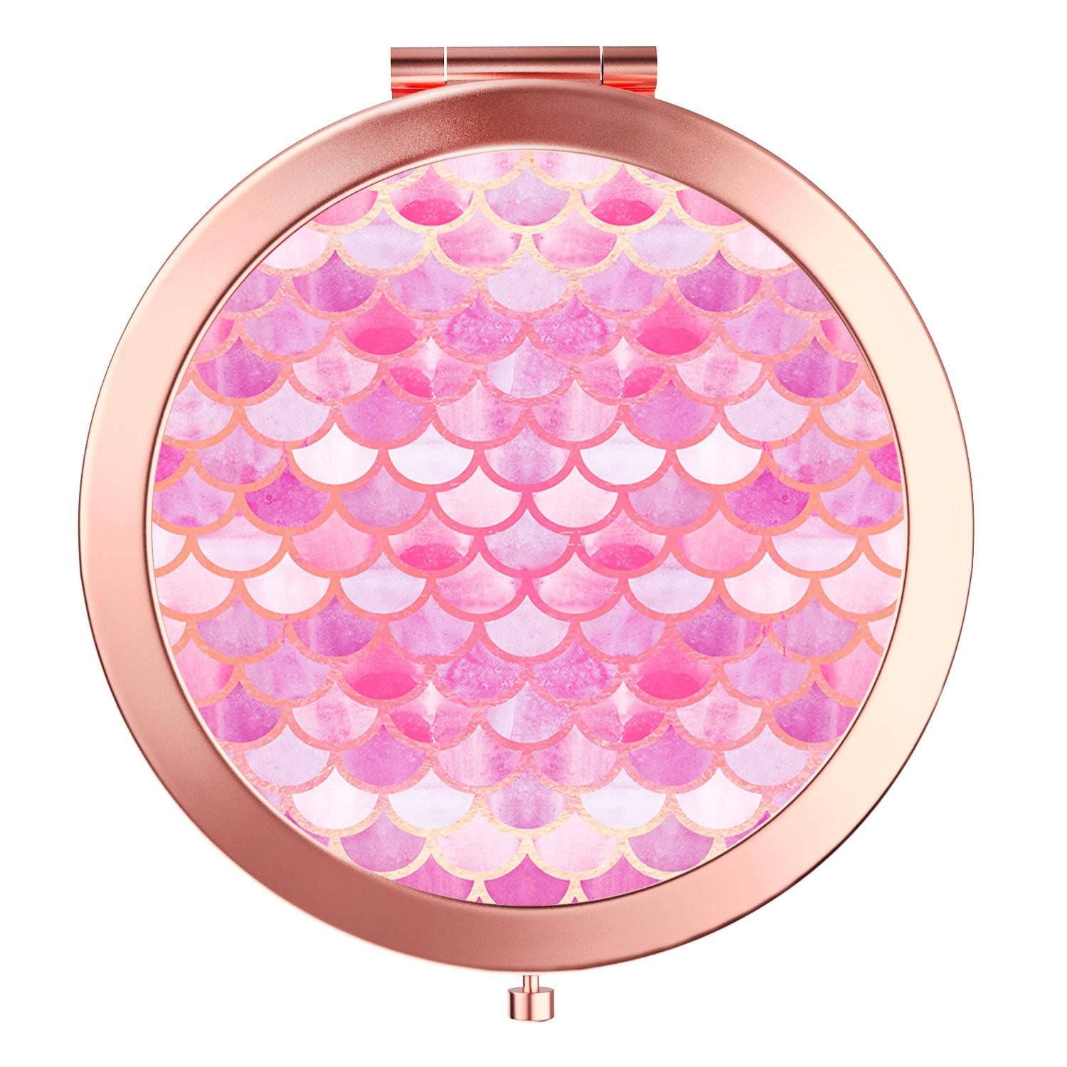 Makeup Mirror Rose Gold Compact Mirror Portable Hand Mirror Round Mini Pocket Mirror with 2 x 1x Magnification for Woman,Mother,Girls,Great Gift (Mermaid Scales)