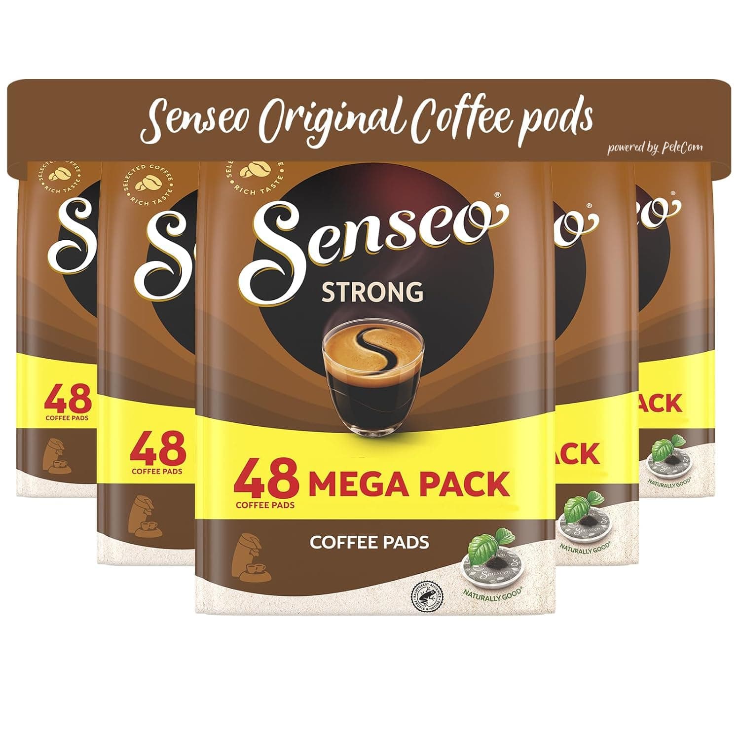Strong Dark Roast Coffee Pods, 5 Packs, 240 Count, Bold Flavor, Crema Layer on Top, Compatible with PeleCom Machine
