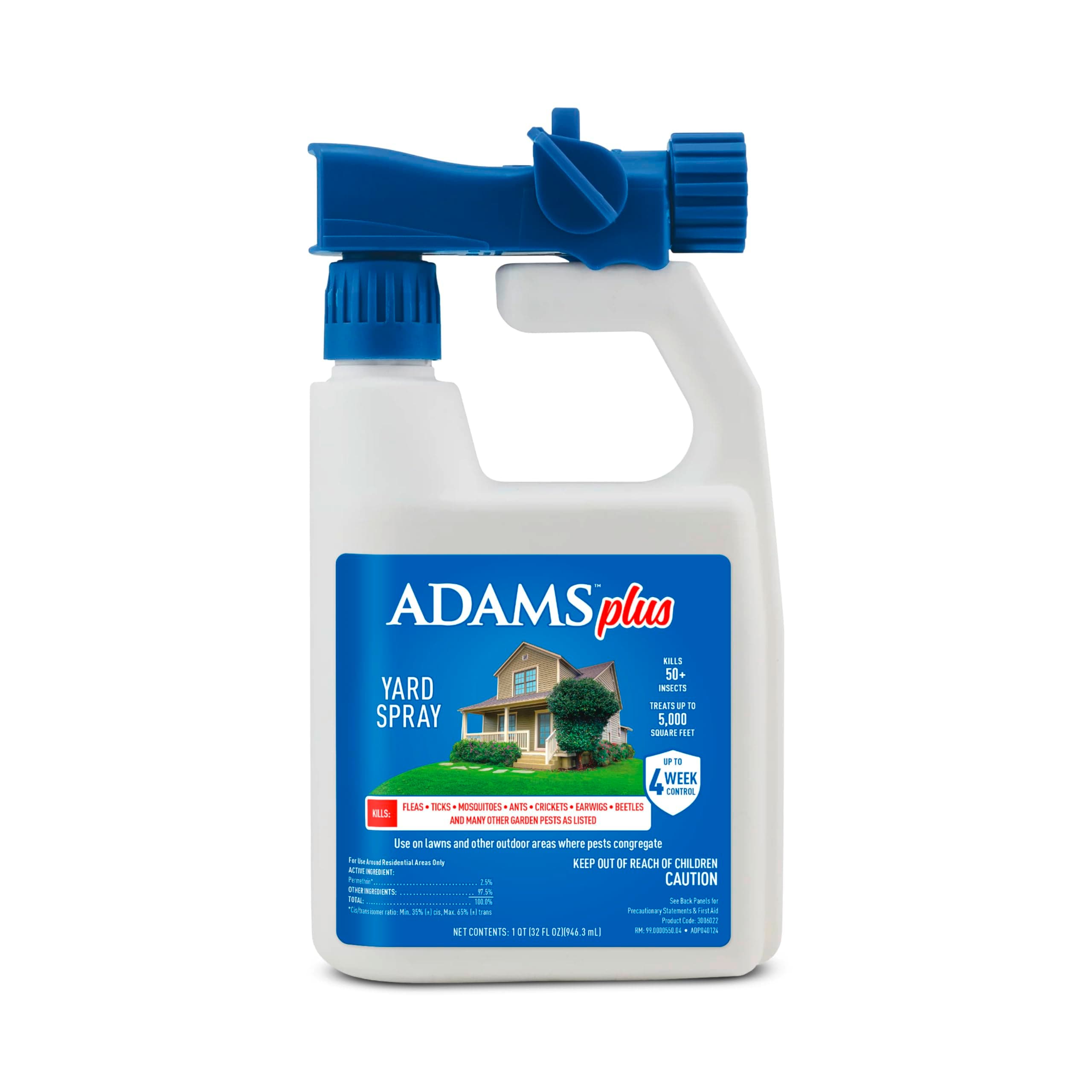 Farnam ADAMS Plus Yard Spray, Kills Fleas, Ticks, Mosquitoes, Ants and Many Other Listed Nuisance Pests in Outdoor Areas, Treats Up to 5,000 Square Feet, Easy To Use Hose-End Spray, 32 Fluid Ounces