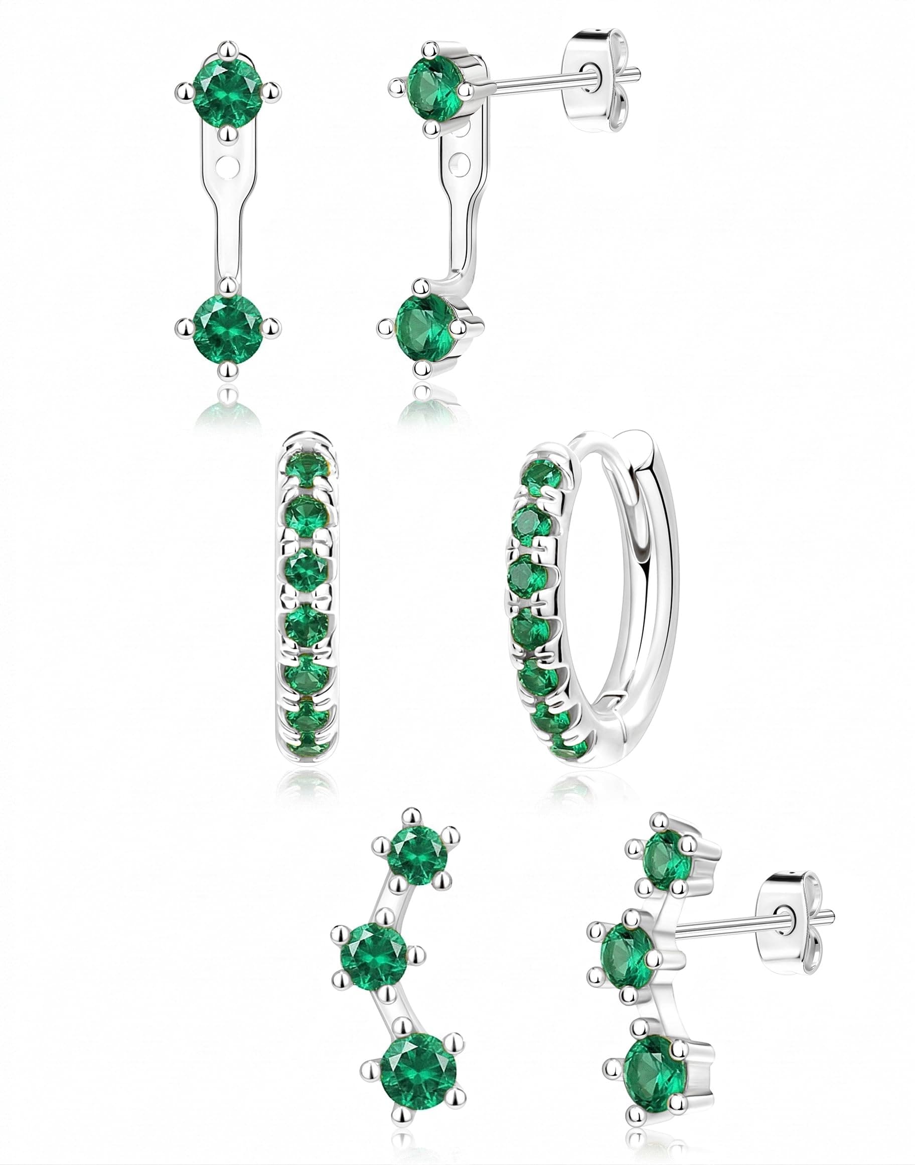 3 Pairs Dainty Small Earrings for Women Trendy, Birthstone Stud Huggie Hoop Jacket Stack for Cartilage Helix, Gold Plated Hypoallergenic Cute Women Fashion Accessories Western Jewelry Gifts