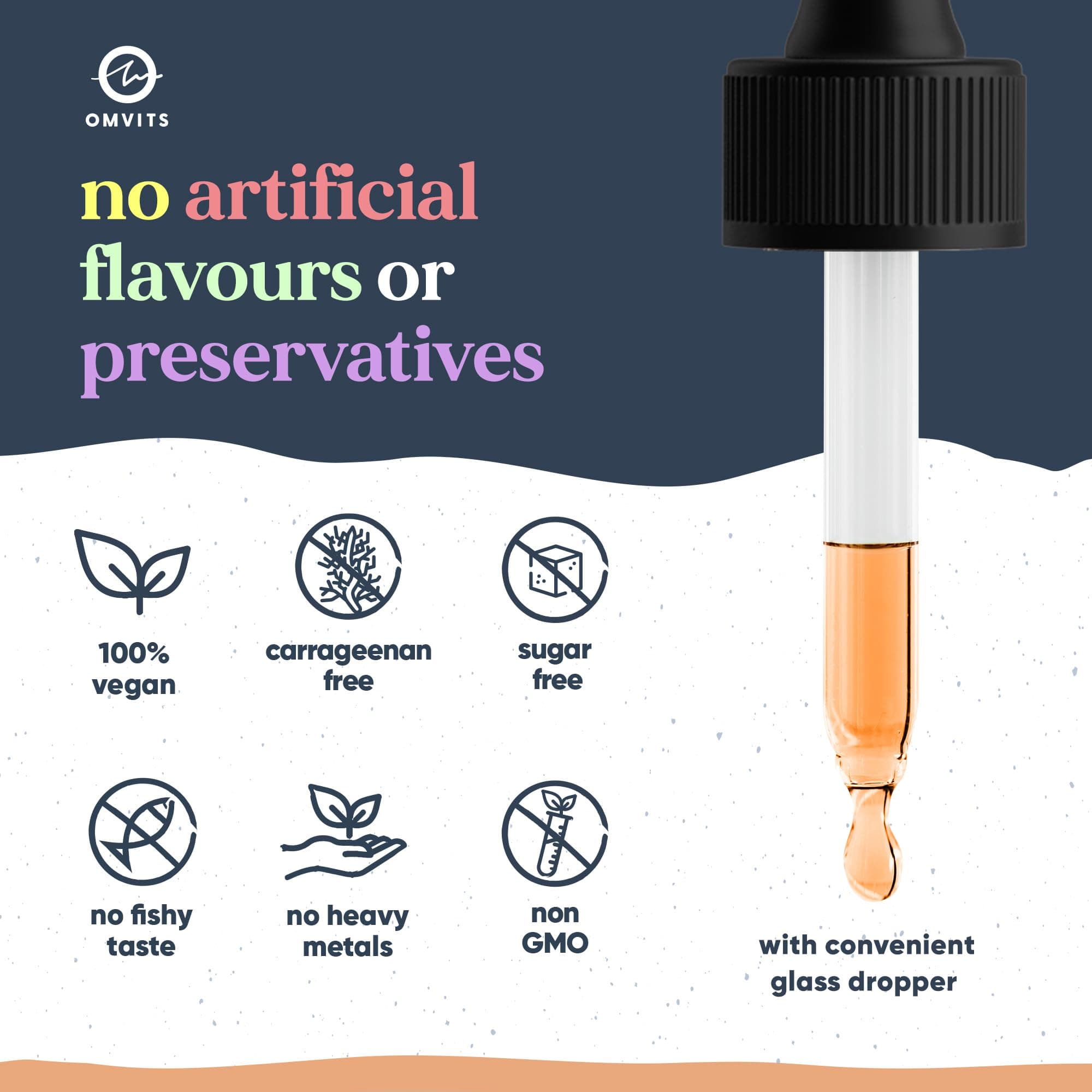 Kids Vegan Omega-3 Liquid Drops (DHA+EPA from Algae Oil) - Orange Flavour, 60ml – Sugar Free, Carrageenan Free – from 3 Months+ - Natural Fish Oil Alternative