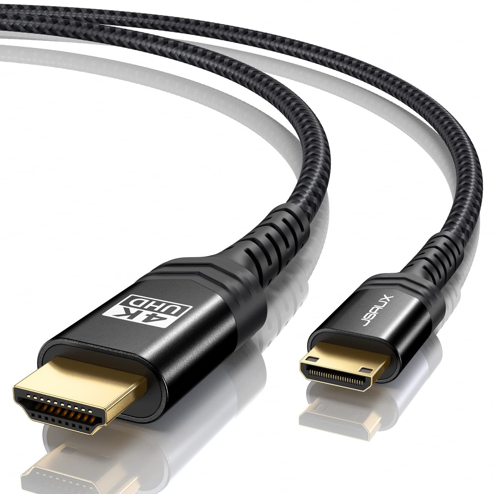 JSAUX Mini HDMI to HDMI Cable 6FT, [Aluminum Shell, Braided] High Speed 4K 60Hz HDMI 2.0 Cord, Compatible with Camera, Camcorder, Tablet and Graphics,Black