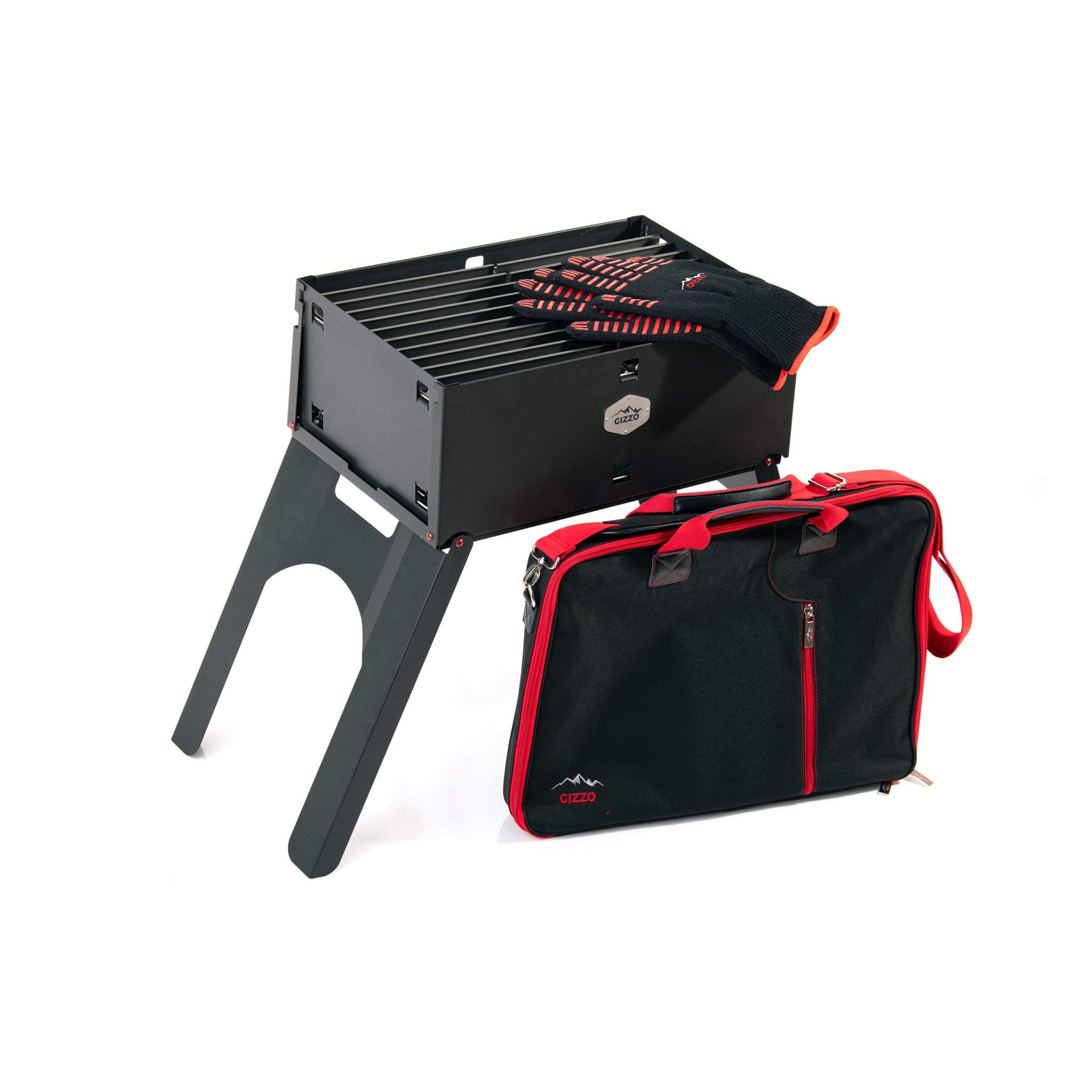 Gizzo - Master Portable Charcoal BBQ Grill with GrillGrate Surface, Barbecue Gloves and Travel-Friendly Case