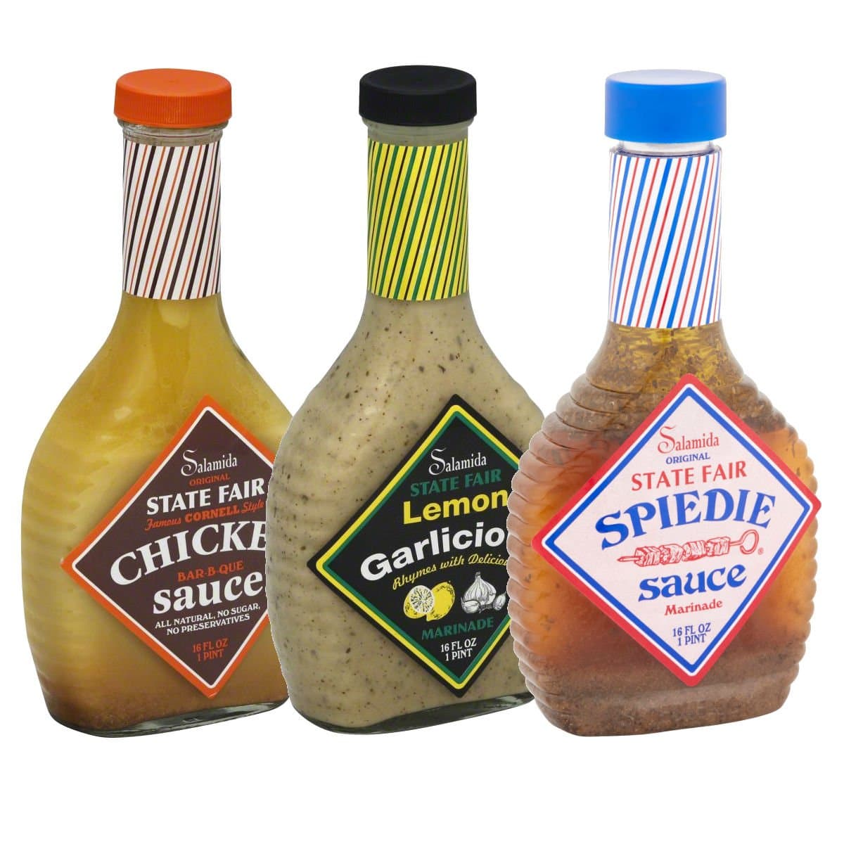 3-Pack Salamida State Fair 16 Oz Marinades: Chicken BBQ, Lemon Garlicious, Spiedie
