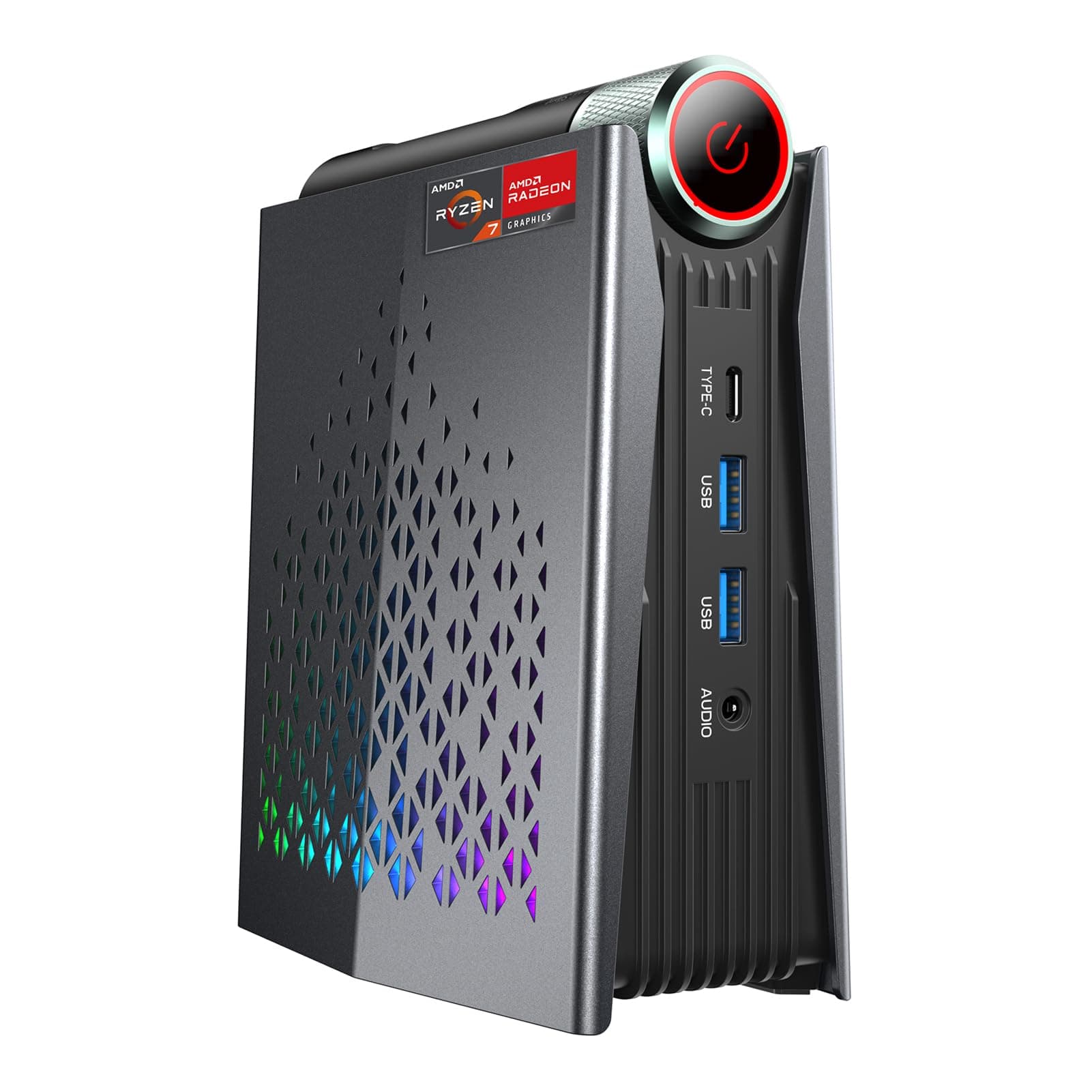 S3A Mini PC, Ryzen 7 5700U(up to 4.3Ghz), 16GB DDR4 512GB SSD Mini Desktop Computer, Mini Computers [WiFi6/BT5.2] [4K UHD/RGB Lights/3 Adjustable Mode] Light Gaming PC