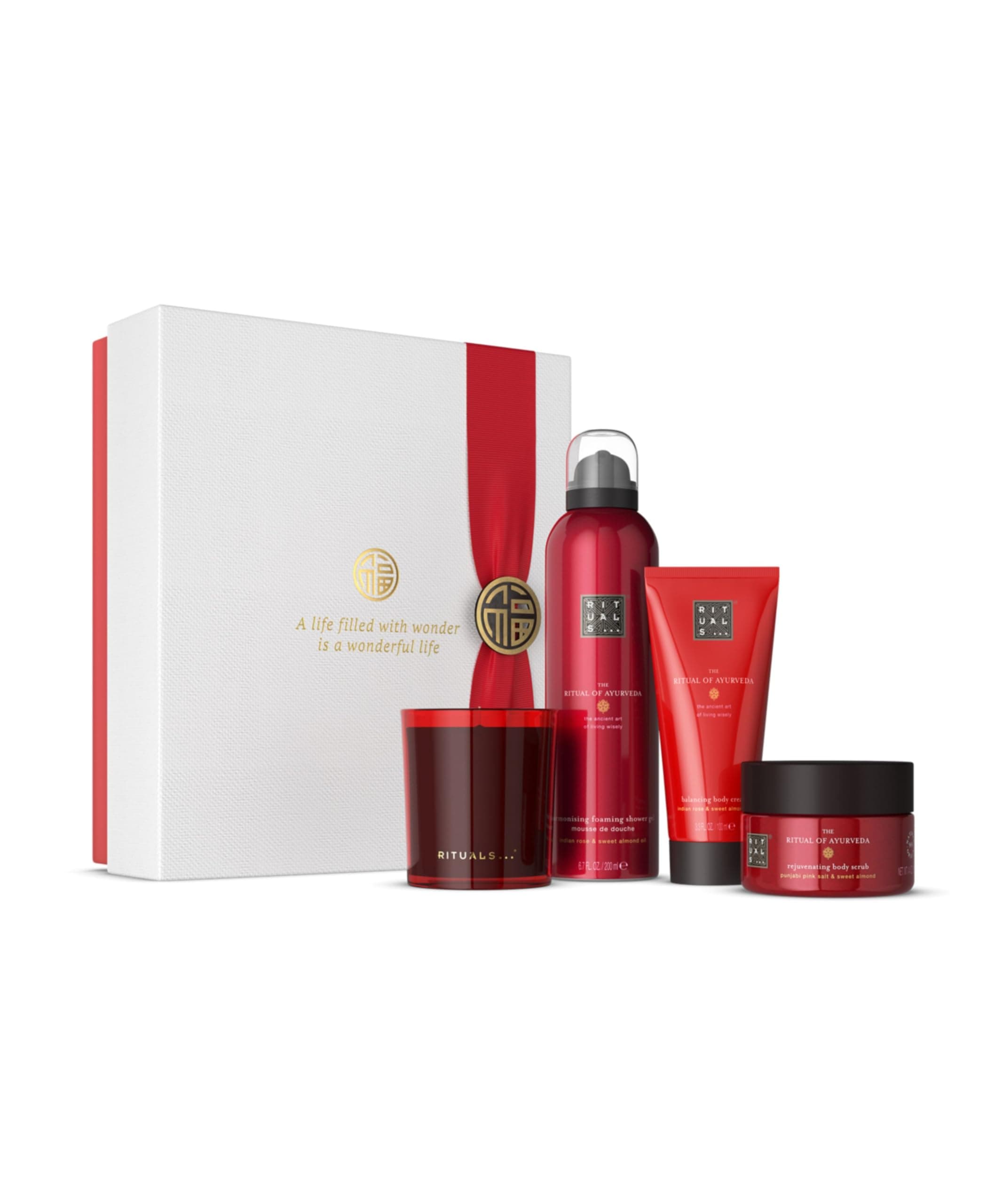 The Ritual of Ayurveda Gift Set, M, Gift Box with 4 Personal Care Products with Indian Rose and Sweet Almond Oil, Balancing Fragrance