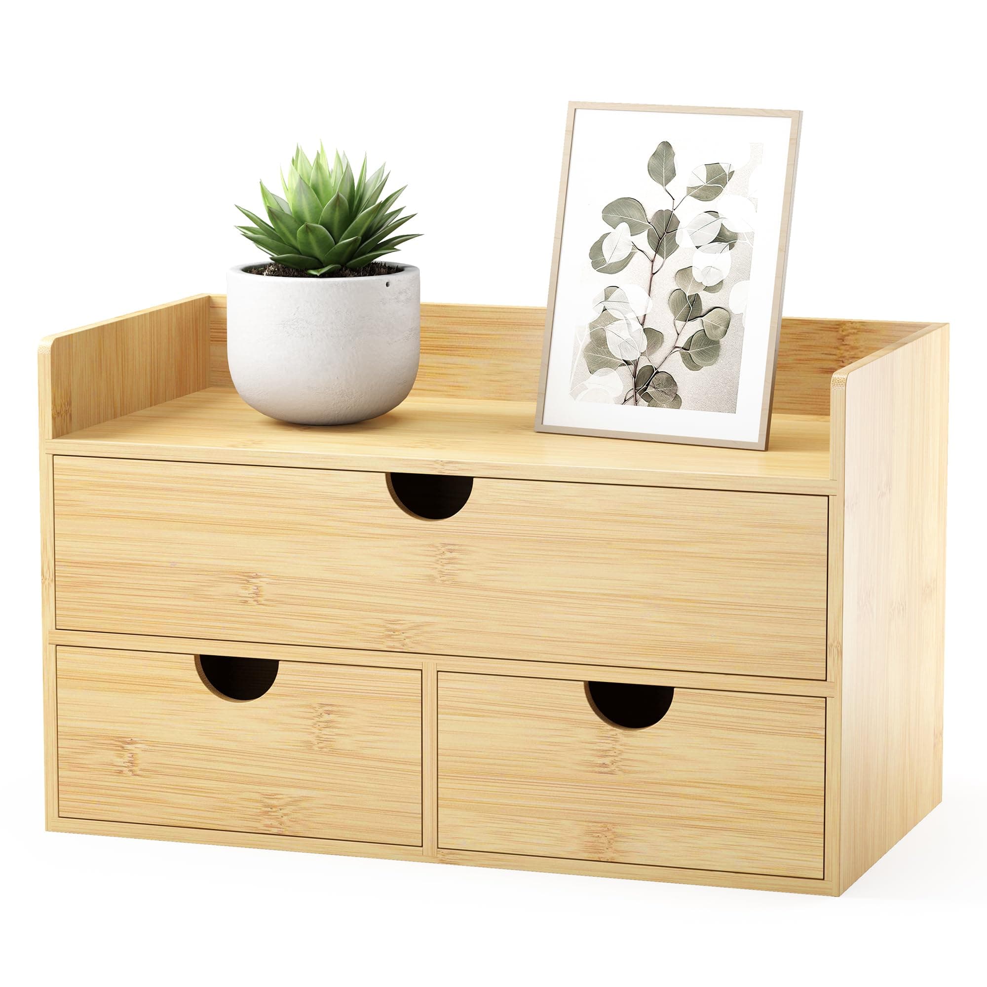 Bamboo Desk Organizer with Drawers Small Desktop Drawers for Countertop Mini Tabletop Storage Container with Drawer for Home Office No Assembly Required
