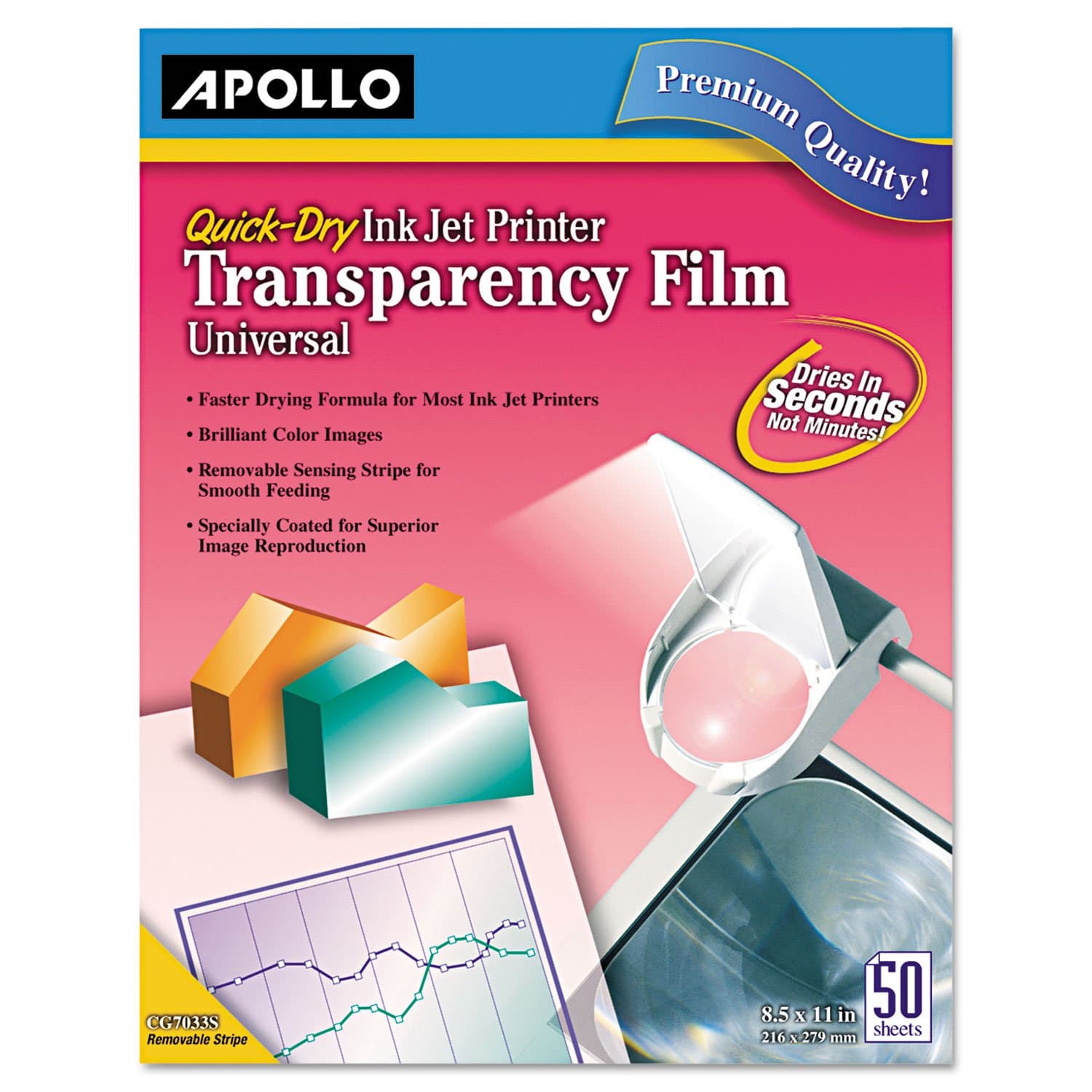 Apollo Ink Jet Film for Hewlett Packard with stripe, Color, 50 Sheets (VCG7031S) by Apollo