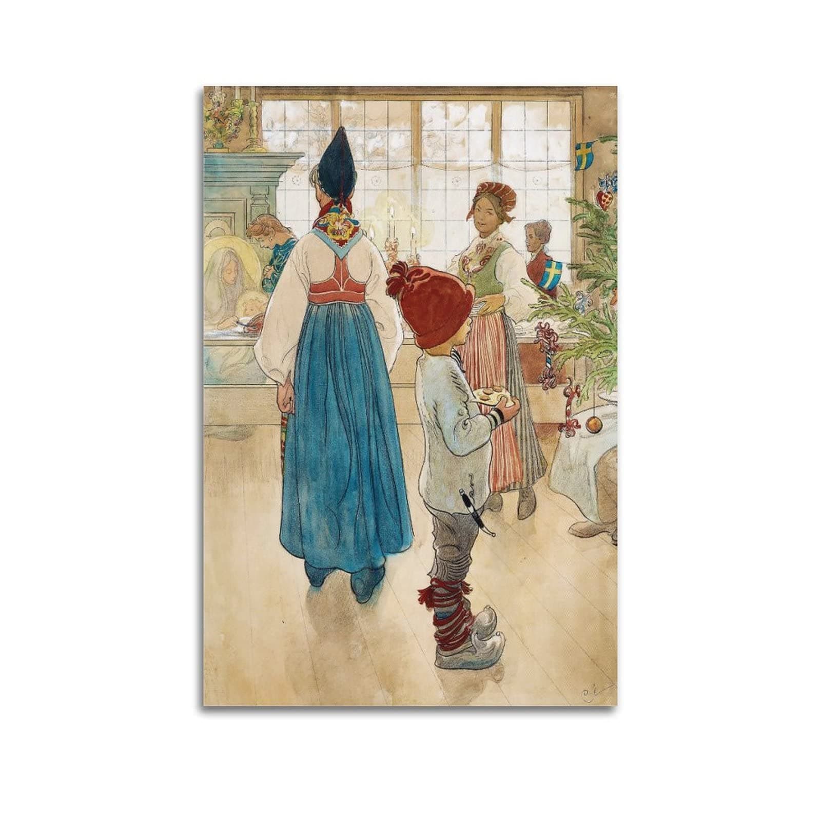 HOTIPS Carl Larsson Print Poster「Christmas Eve」 Print Photo Art Painting Canvas Poster Home Decorative Bedroom Modern Decor Posters Gifts 12x18inch(30x45cm)