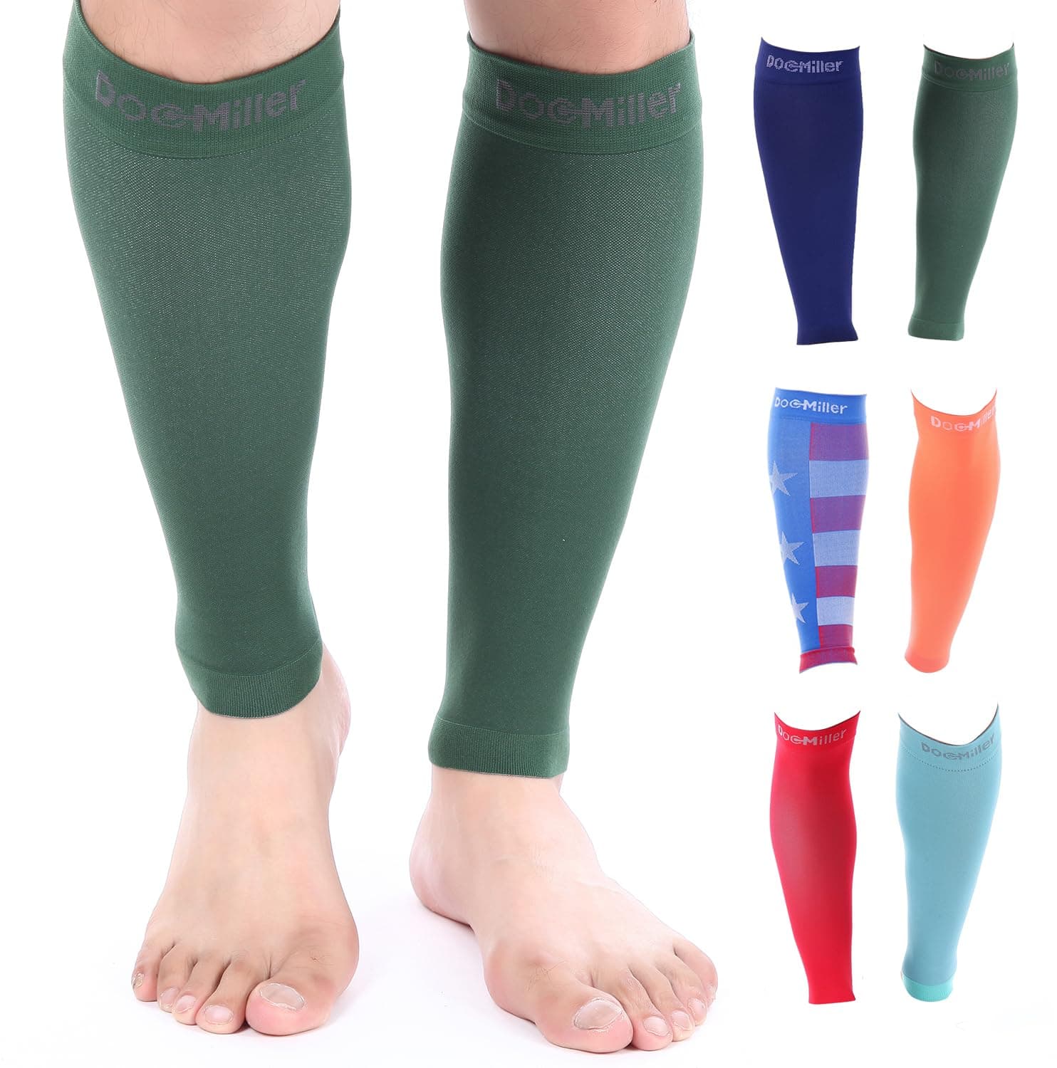 Doc Miller Premium Calf Compression Sleeve 1 Pair 20-30mmHg Strong Calf Support Fashionable COLORS Graduated Pressure for Sports Running Recovery Shin Splints Varicose Veins Doc Miller (Dark Green Medium)