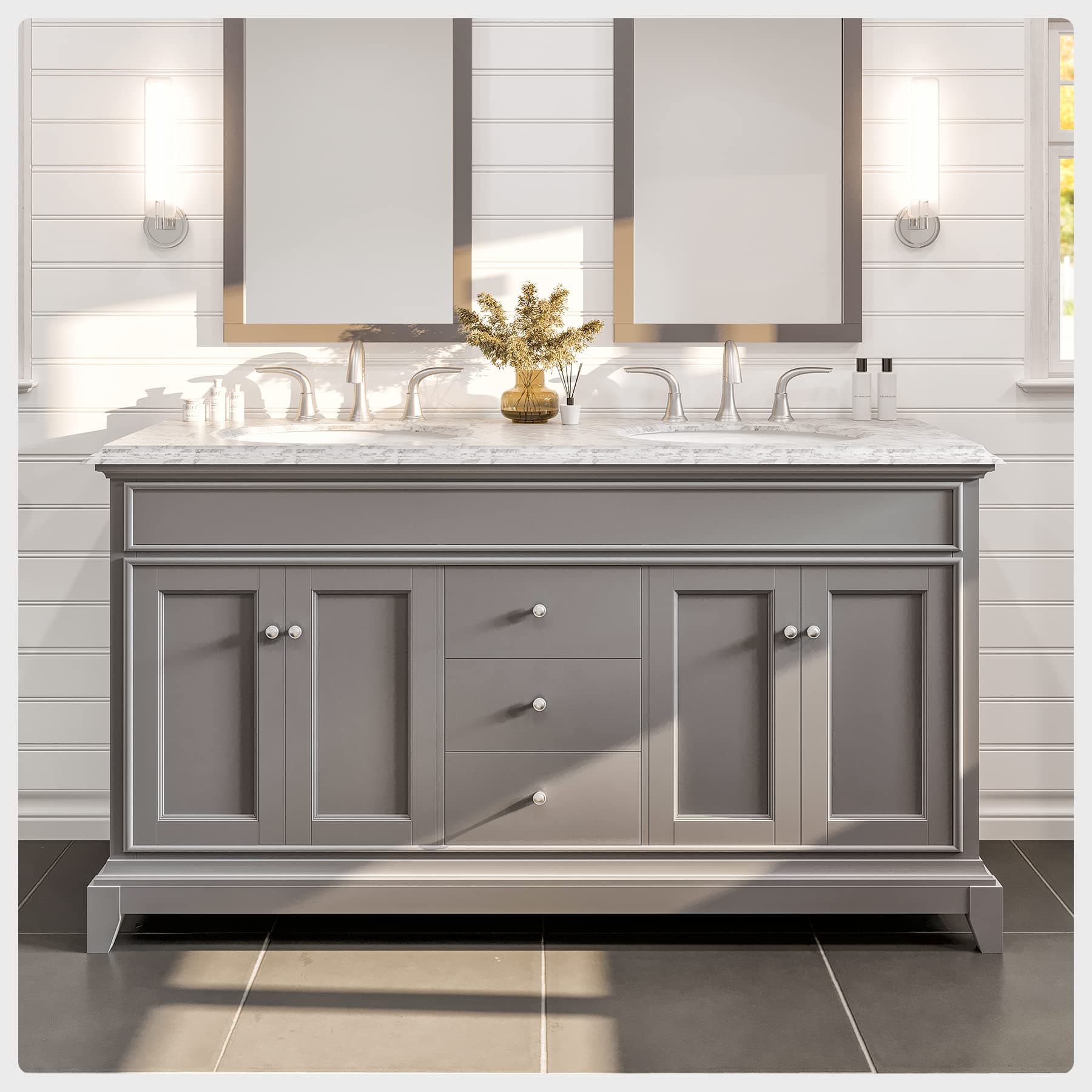 Eviva60 Inch Bathroom Vanity with Sink - Double Sink Bathroom Vanity Cabinet with Storage Drawers - Freestanding Modern Farmhouse Style Vanities - Gray Finish