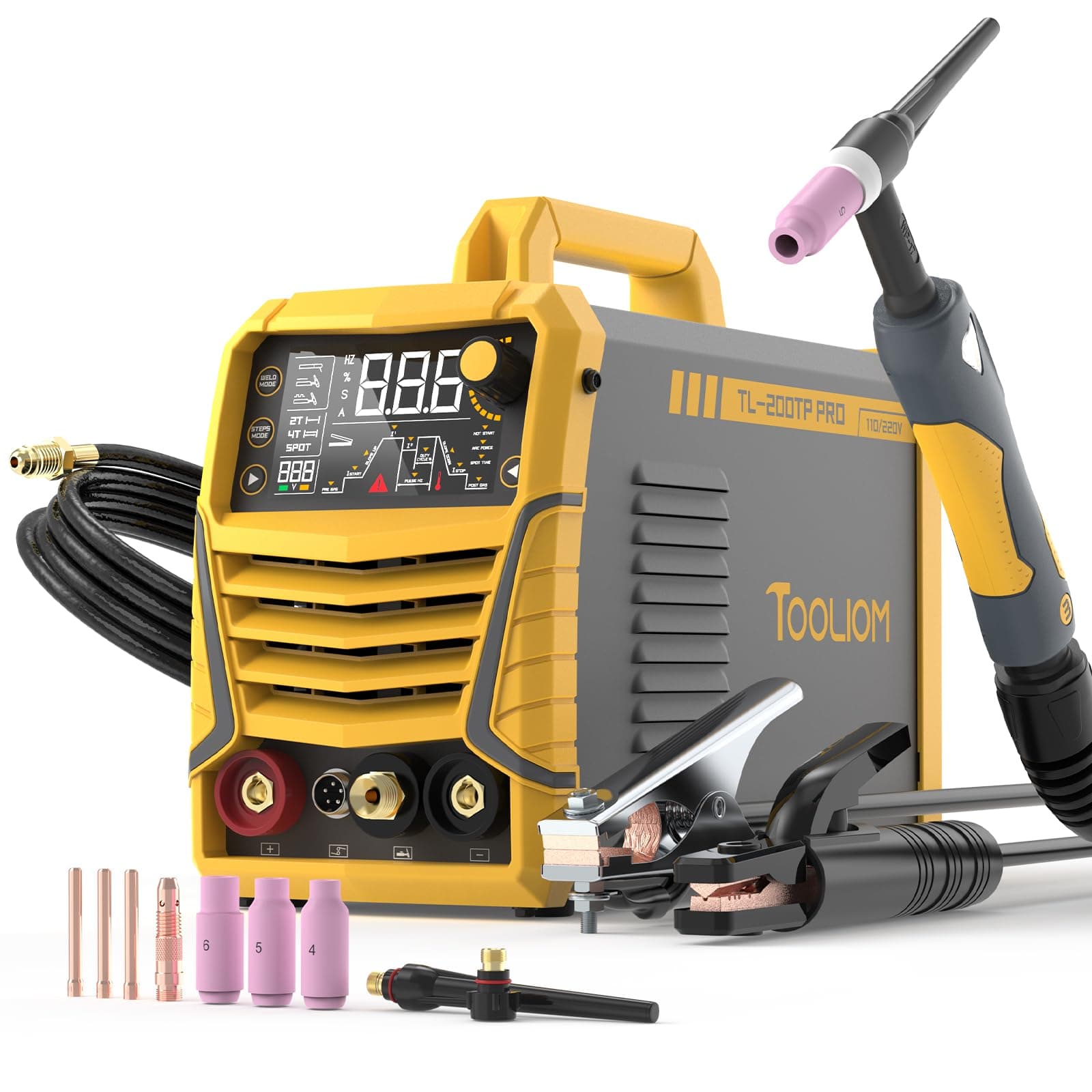 TOOLIOM TIG Welder with Pulse Multifunctional TIG Welding Machine DC TIG/Spot TIG/Pulse TIG/Stick 110&220V Dual Voltage with Large Digital Display