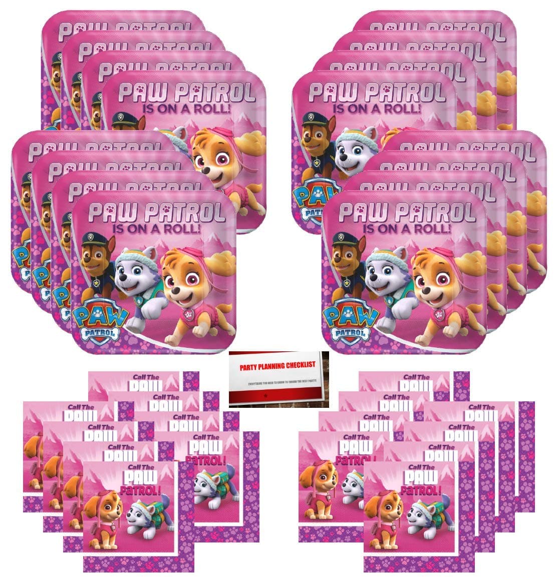 Girl Pups Paw Patrol Sky & Everest Party Supplies Bundle Pack for 16 guests (Bonus 17 Inch Balloon Plus Party Planning Checklist by Mikes Super Store)