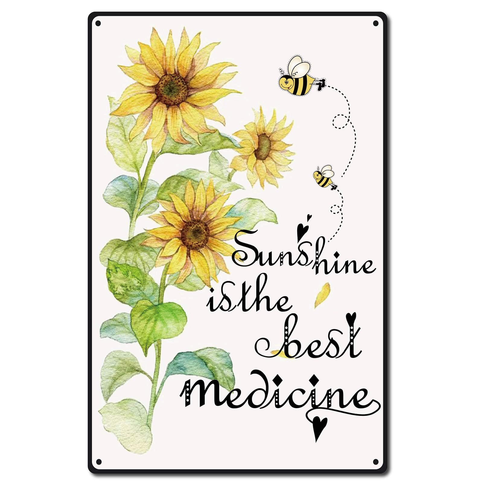 CREATCABIN Sunflower Bee Tin Sign Vintage Metal Signs Iron Painting Retro Metal Tin Sign Plaque Poster Wall Art Garden House Plaque for Bathroom Kitchen Cafe Wall Halloween Christmas Decor 8 x 12 Inch