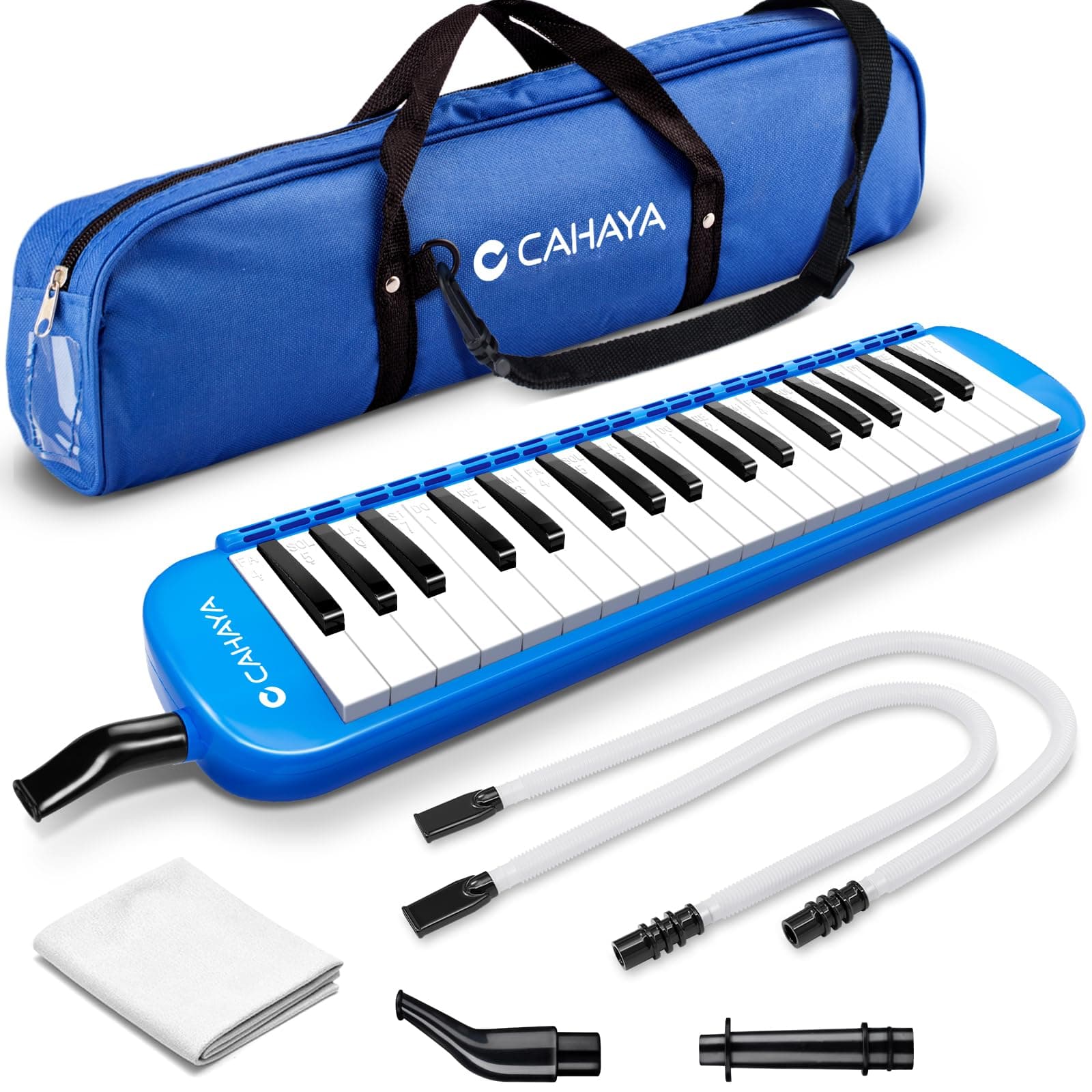 CAHAYA Melodica 37 Keys with Carrying Bag and 2 with Mouthpieces Air Piano Keyboard Musical Instrument for Kids and Adults, Blue, Model CY0049-2