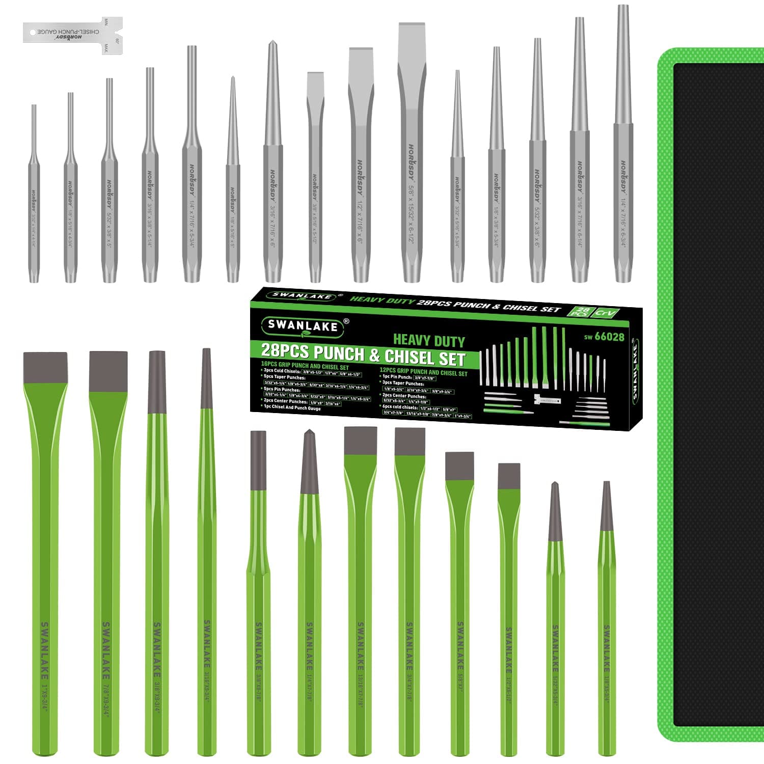 SWANLAKE 28-piece Punch and Chisel Set, Including Pin Punches, Taper Punch, Cold Chisels, Center Punches