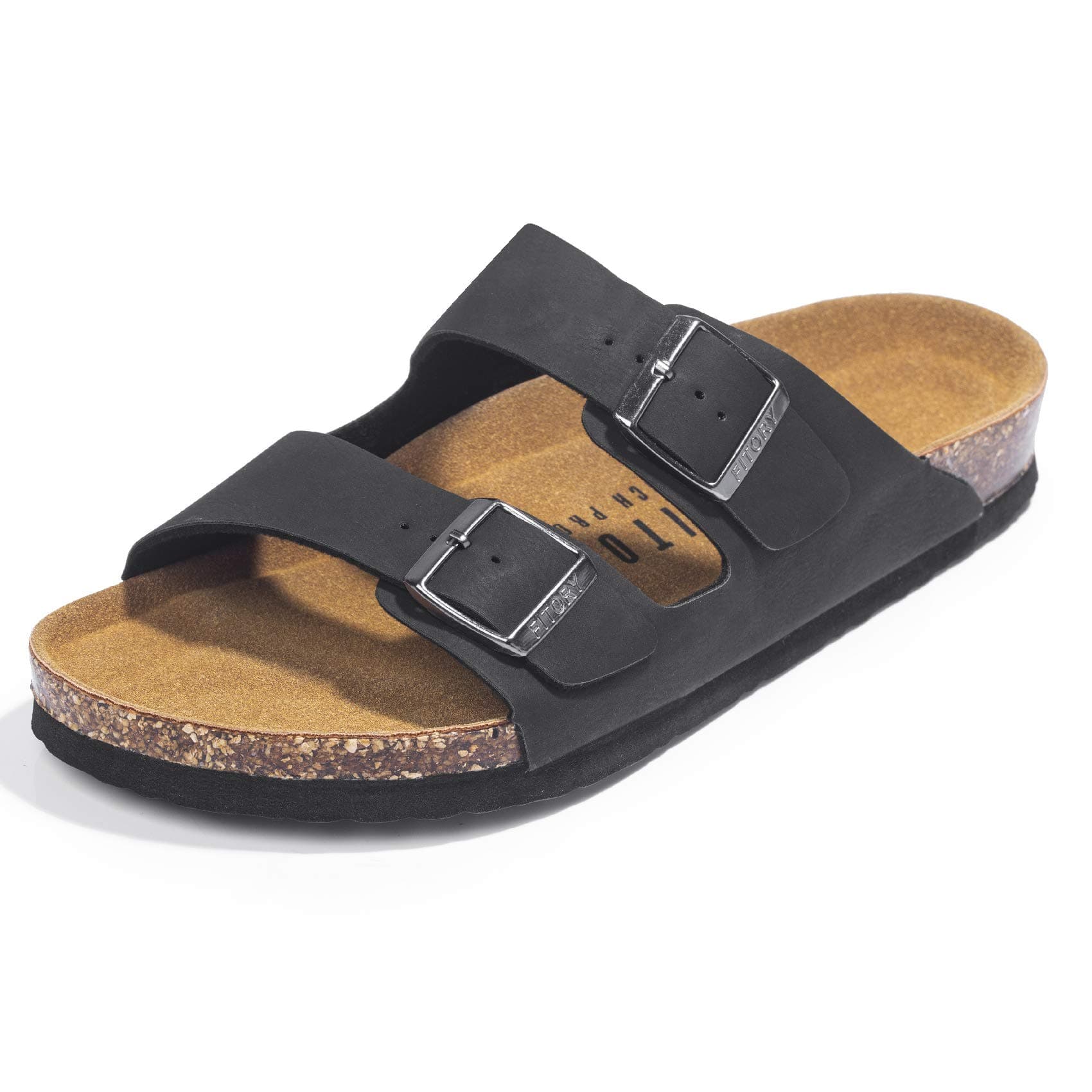 Mens Sandals, Arch Support Slides with Adjustable Buckle Straps and Cork Footbed Size 7-14.5