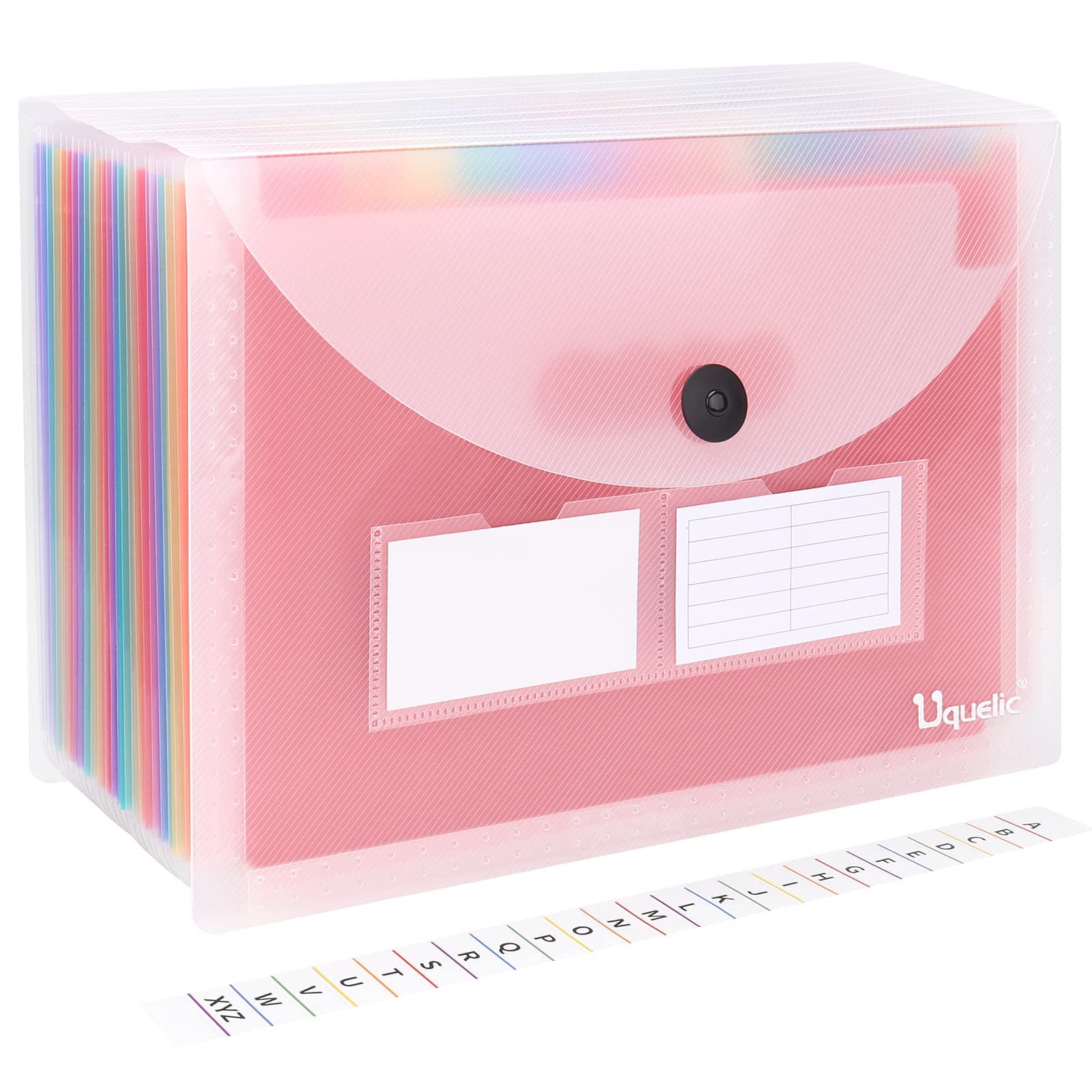 Uquelic Accordion File Organizer, Legal File Folder with 24 Pockets, Expanding File Folder with Color Index& Elastic Strap, Accordion A4 Document Folder for Receipt, Bills, Important Documents