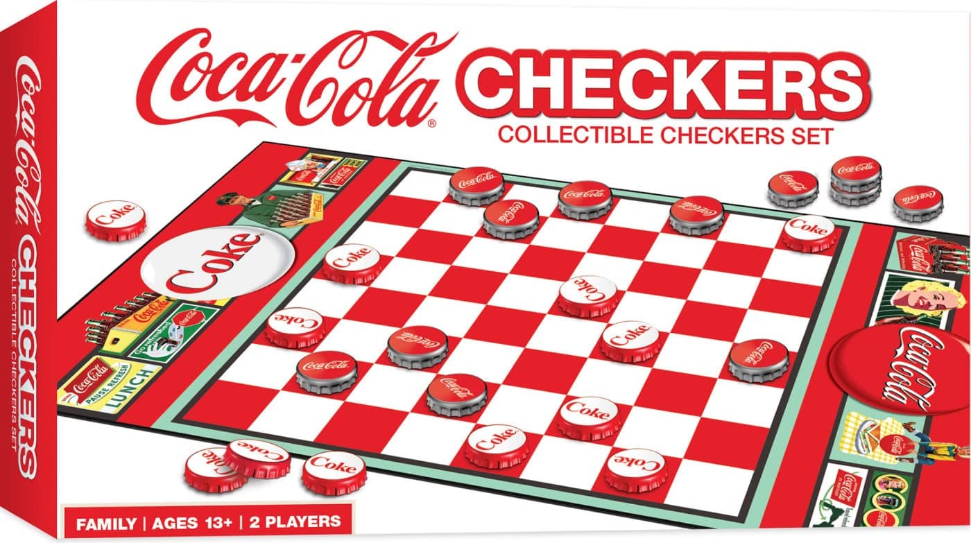 Coca-Cola Themed Checkers Set Board Game – Officially Licensed, Family Game, Includes 24 Pieces & King Caps, Ages 13+