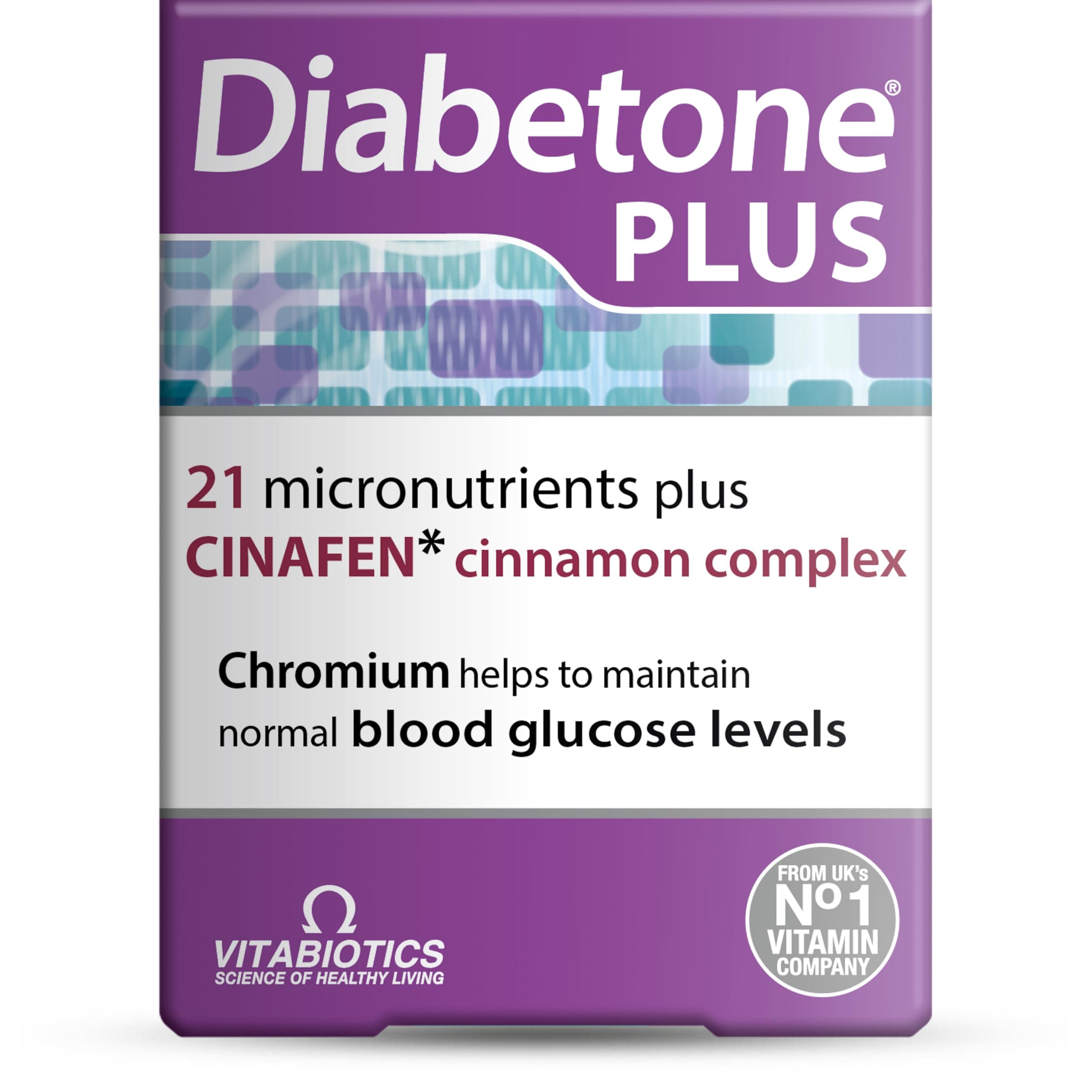 Plus with CINAFEN complex: Cinnamon, Fenugreek and Chromium and 21 micronutrients for improved Blood Sugar Level and Diabetes Management, by Vitabiotics