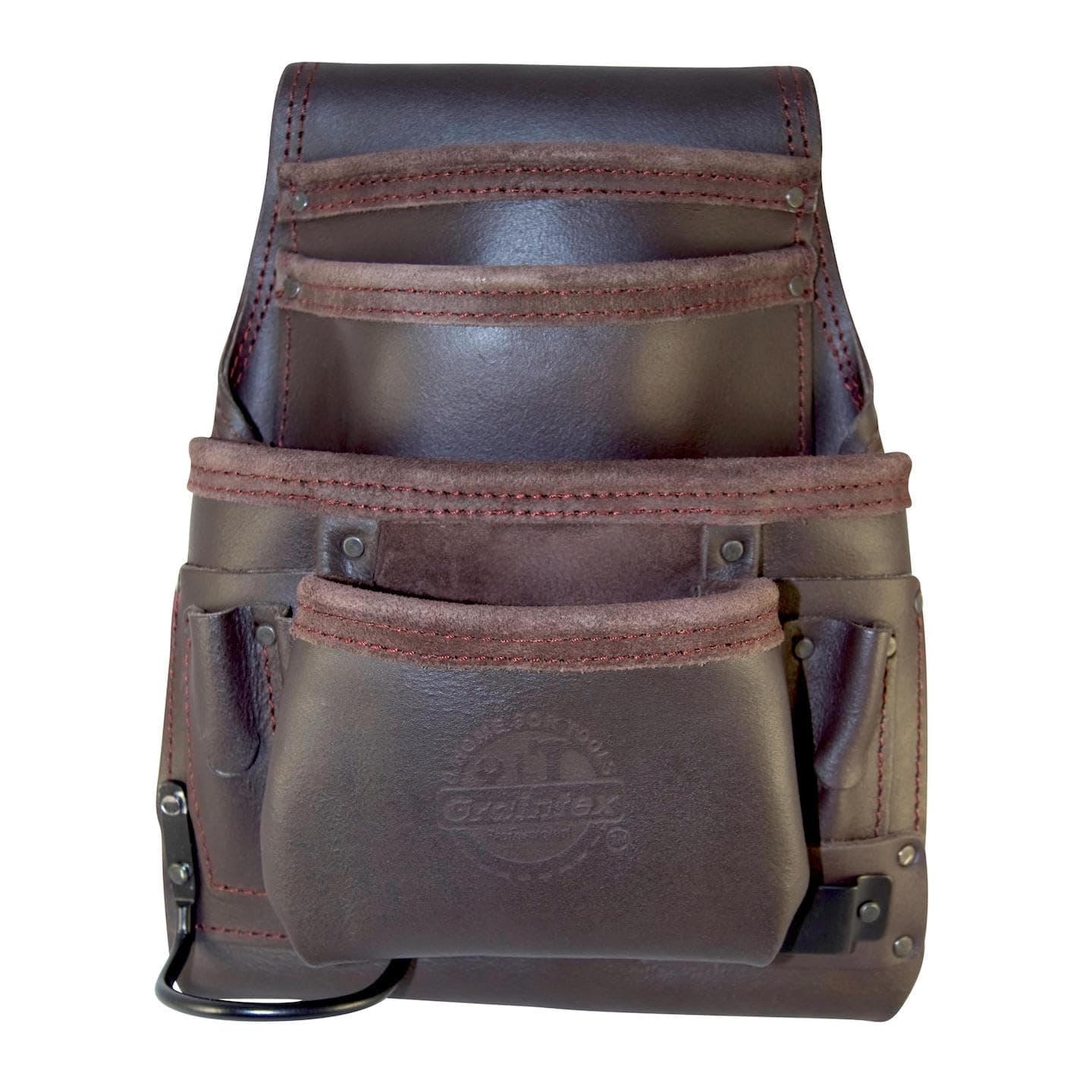 OS2220 10 Pocket Oil Tanned Leather Nail & Tool Pouch Dark Brown Color for Constructor/Electrician/Plumber