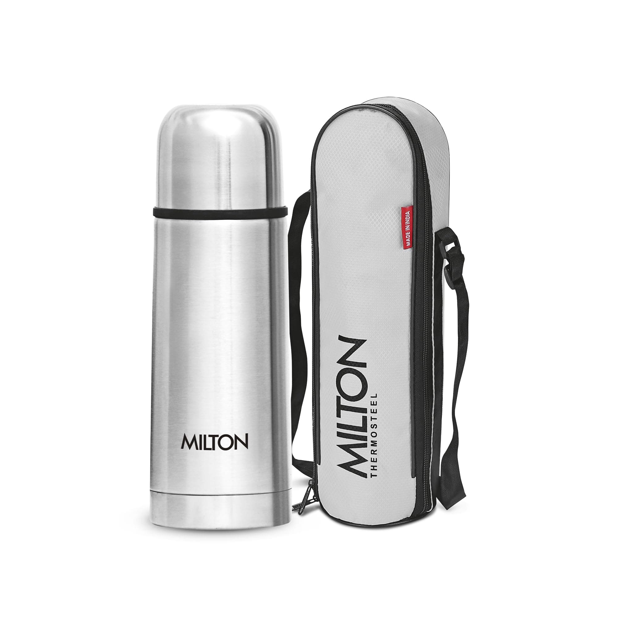 Milton Thermosteel Flip Lid Flask 350, Double Walled Vacuum Insulated Thermos 350 ml | 12 oz | 24 Hours Hot and Cold Water Bottle with Cover, 18/8 Stainless Steel, BPA Free, Leak-Proof | Silver