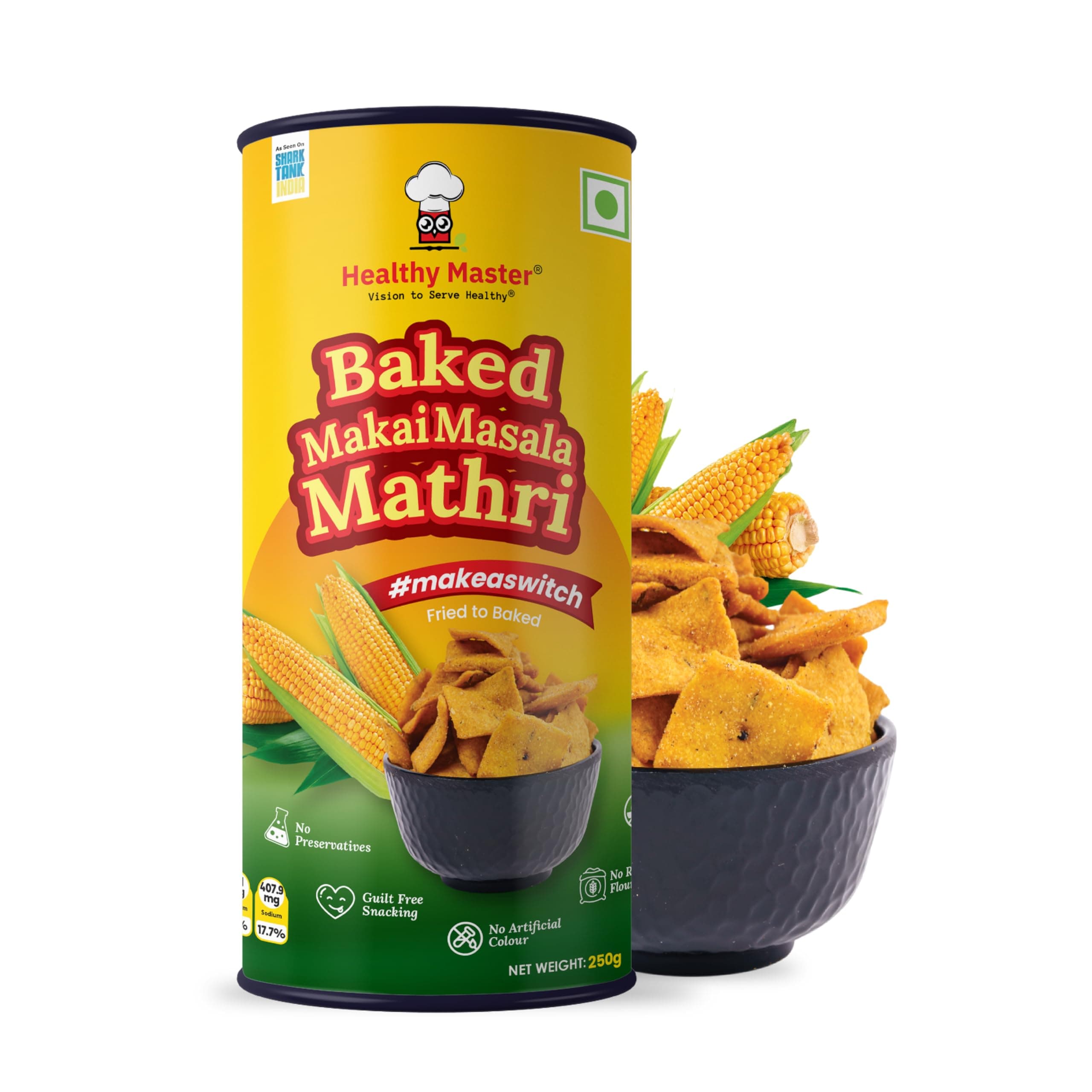 - Healthy Master Baked Makai Masala Mathri 250g | No Maida | No Palm Oil | Crispy Crunchy Healthy Snack | 100% Wheat | Namkeen Mathi (Pack of 1)
