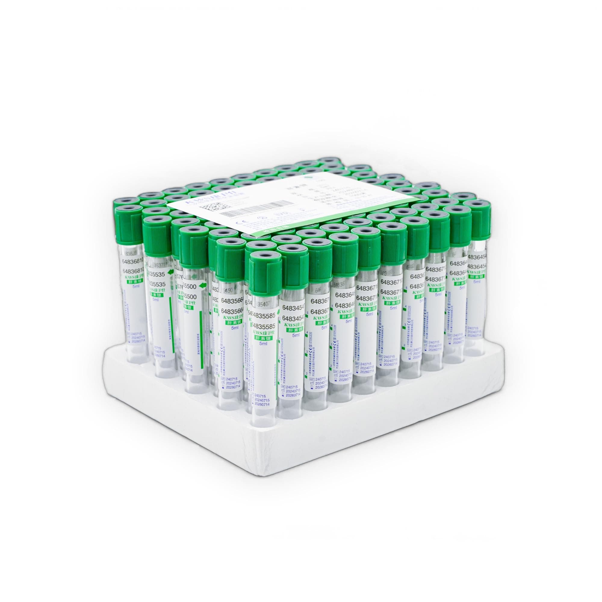 Vacutainer Blood Collection Tubes can be Used in Scientific Research Laboratories and The Field of pet Medical Treatment. There are 100 Tubes in Each Box. (Green Lithium heparin, 5ml)