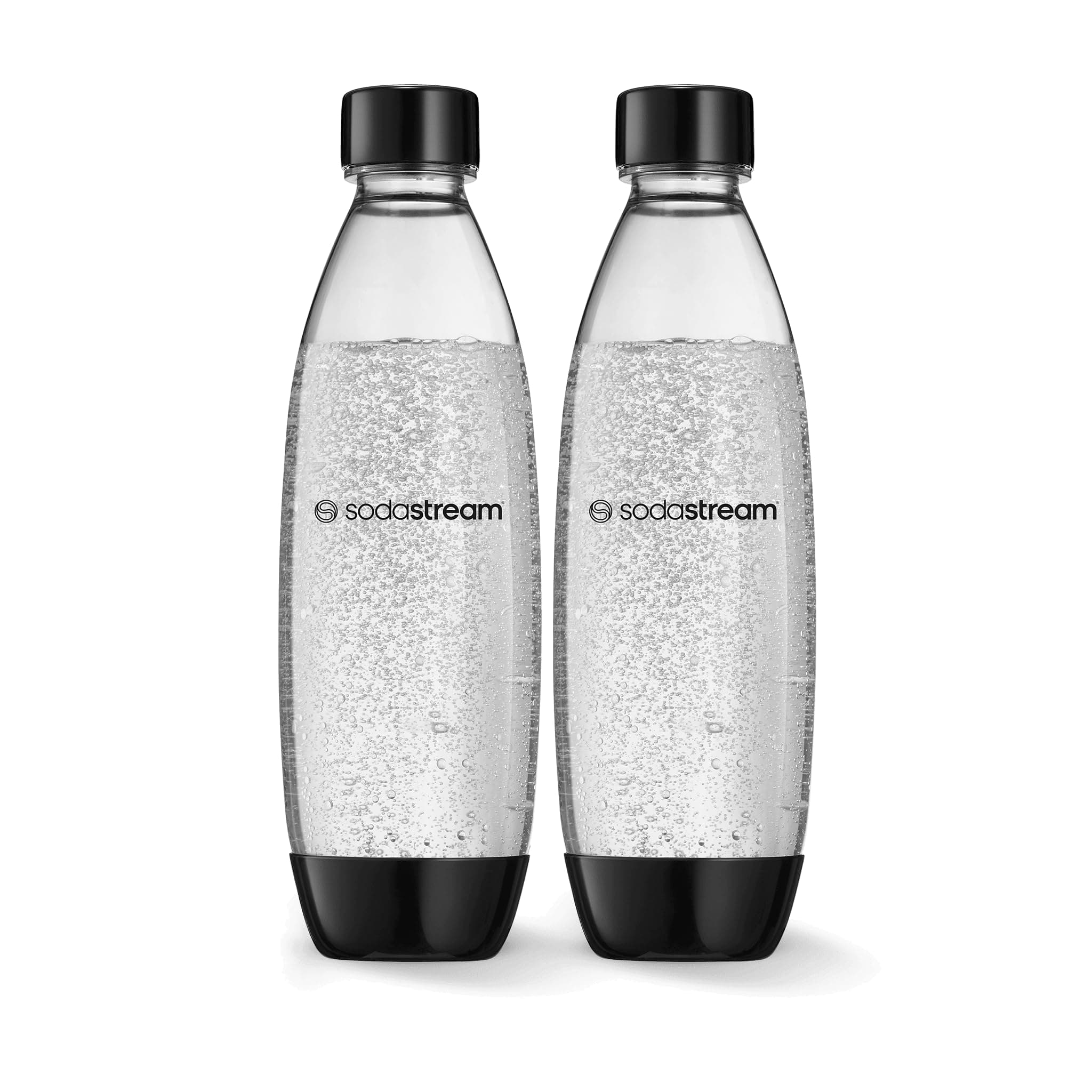 1 Litre Slim Reusable Dishwasher Safe Bottles Pack of 2 for Spirit, Terra, Art and Source Sparkling Water Makers - Compatible With SodaStream Flavours, Black
