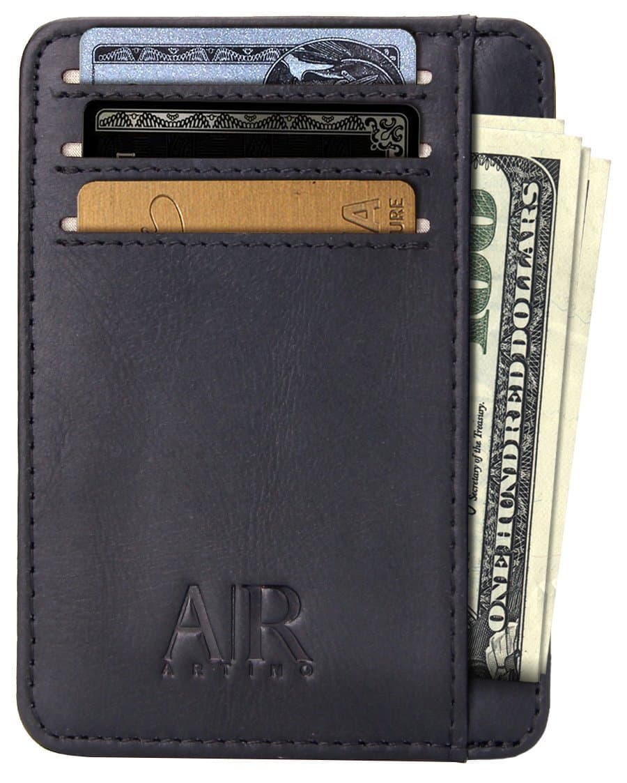 Slim Card Wallet - Minimalist Credit Card Holder | RFID Blocking Genuine Leather Front Pocket Wallet | Compact Front Pocket Protector with Multiple Slots for Notes & Credit Cards (Texas Black)