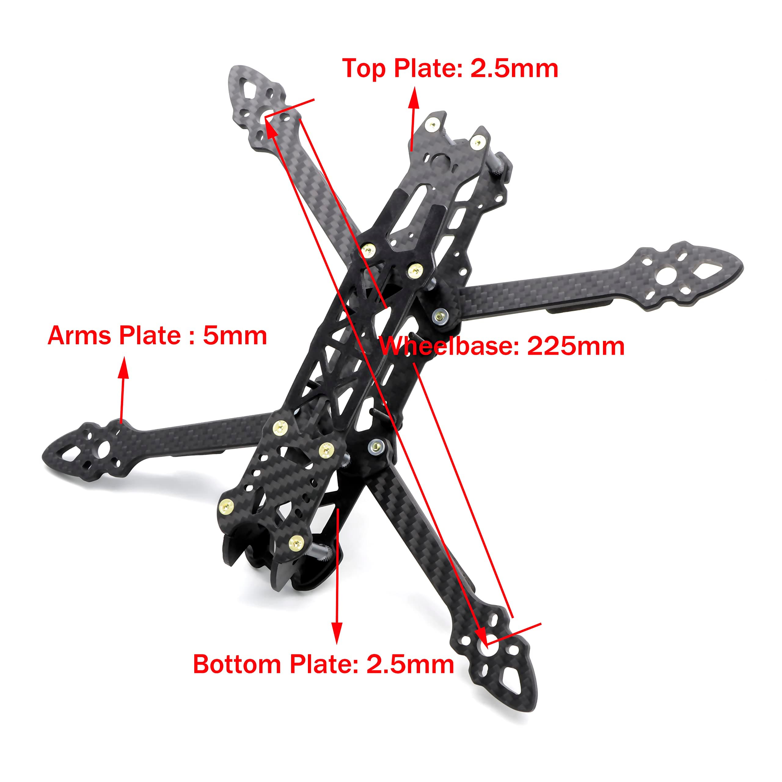 FPVDrone 225mm FPV Racing Drone Frame Carbon Fiber 5 inch Quadcopter Freestyle Frame Kit with Lipo Battery Strap