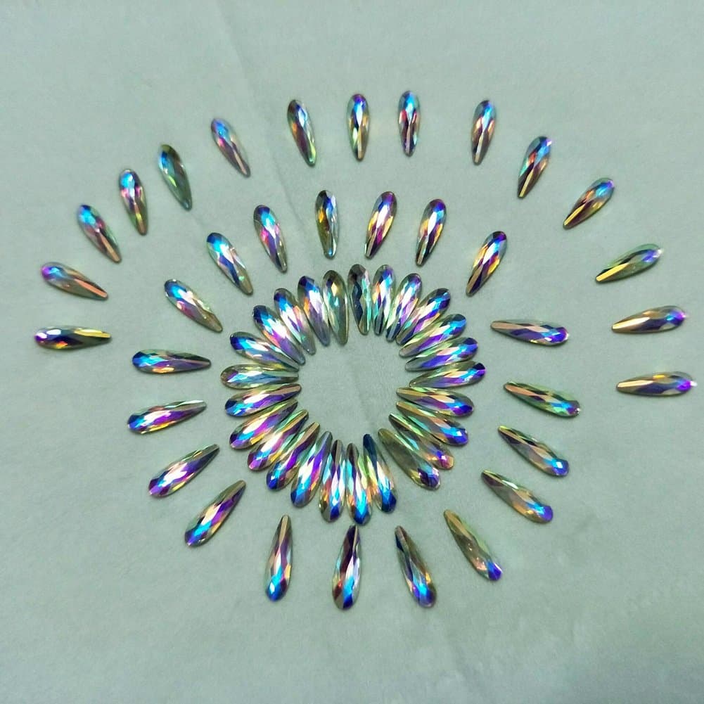 Wholesale 90pcs Crystal AB 3D Nail Art Rhinestones Gems Flatback Stones Decorations Manicure Diamond Jewelry for Nails Salon Phones Decor Different Shapes (3X10mm Raindrop)