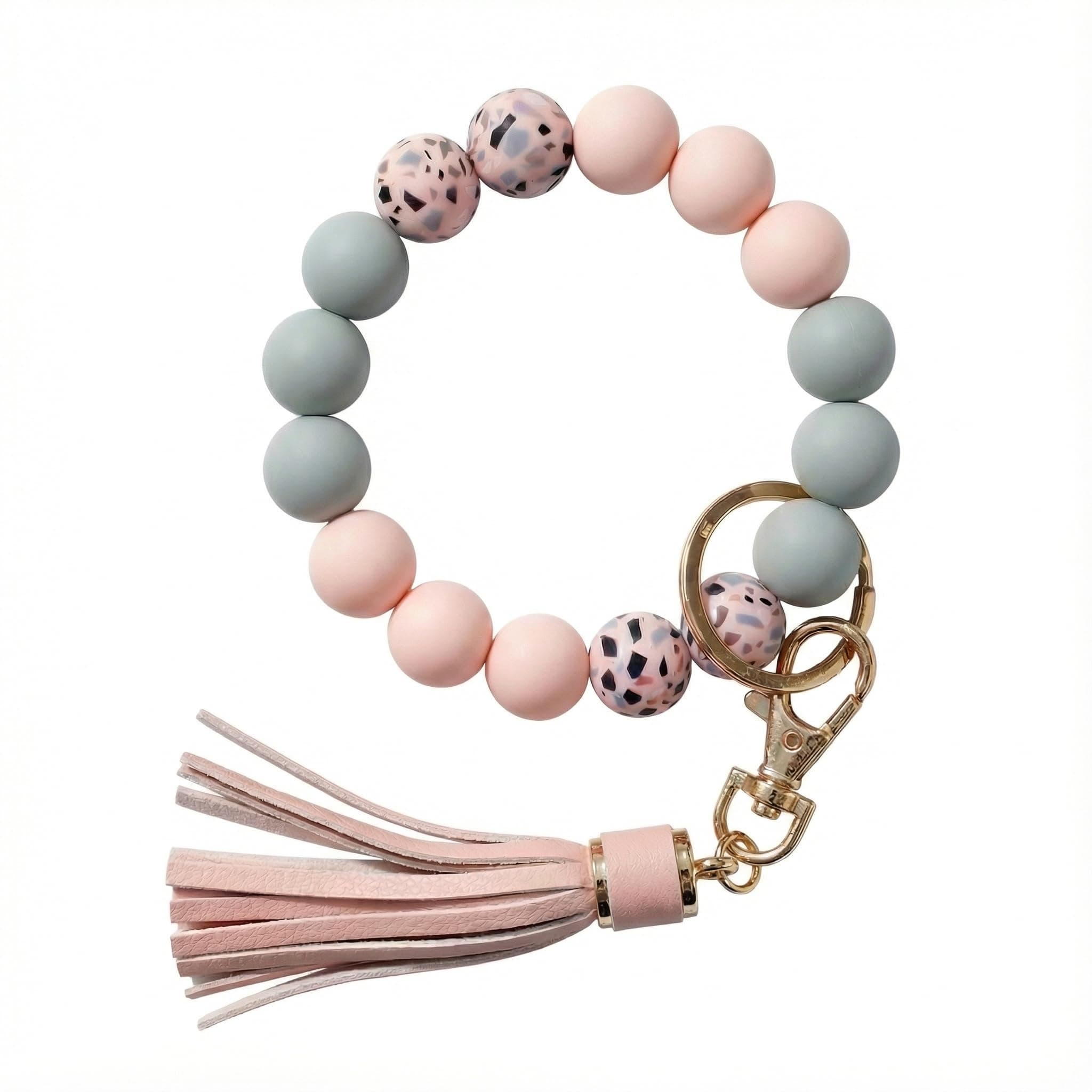 Key Ring Bracelet Car Keychain Holder Wristlet Silicone Women Beaded Bangle Chains