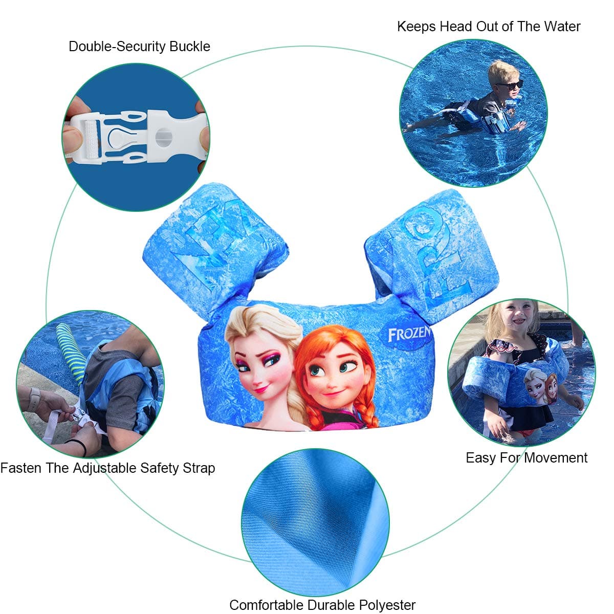 Vests Flotation Jacket Swim Belt Learn to Swim Device Toddler Floaties Device (Anna and elsa)