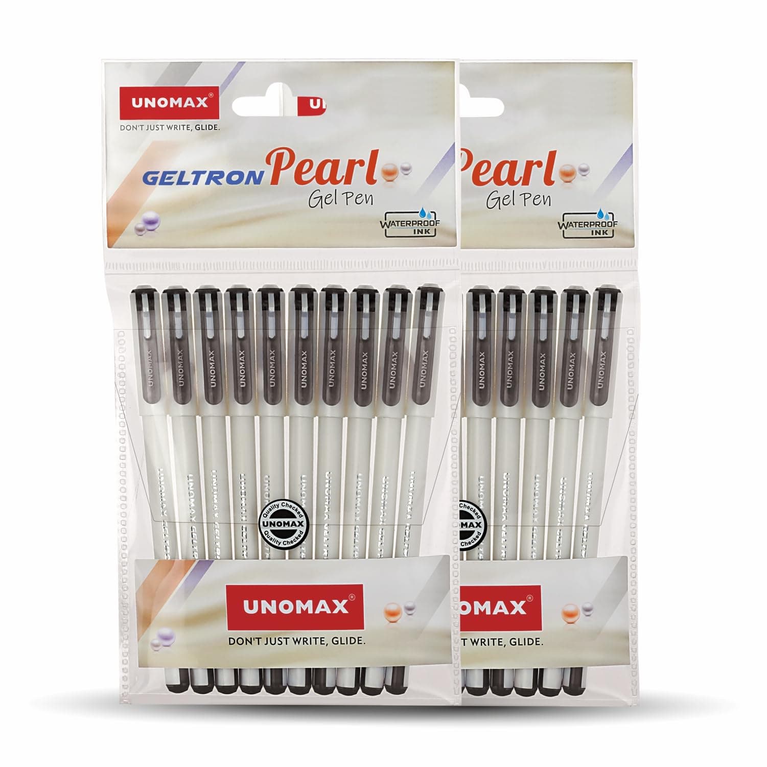 UNOMAX Geltron Pearl 20 (20 Black) | Professional Ergonomic Design for Daily Use, Exam-Friendly | Fast-Flowing Ink, Writing Precision, Budget-Friendly,