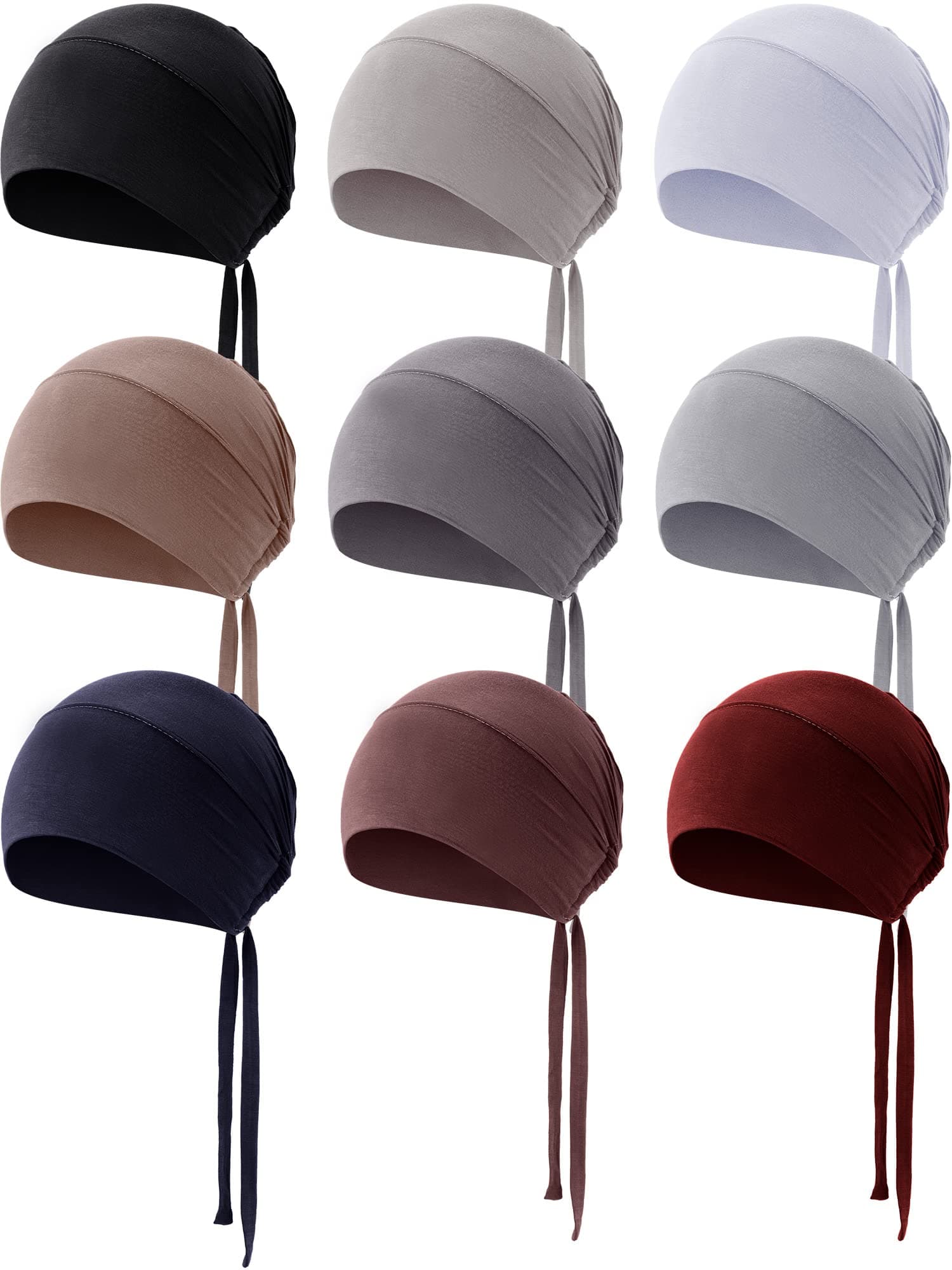 9 Pcs Underscarf Hijab Cap for Women Muslim Hijab Undercap Hat Islamic Underscarf Cap with Tie