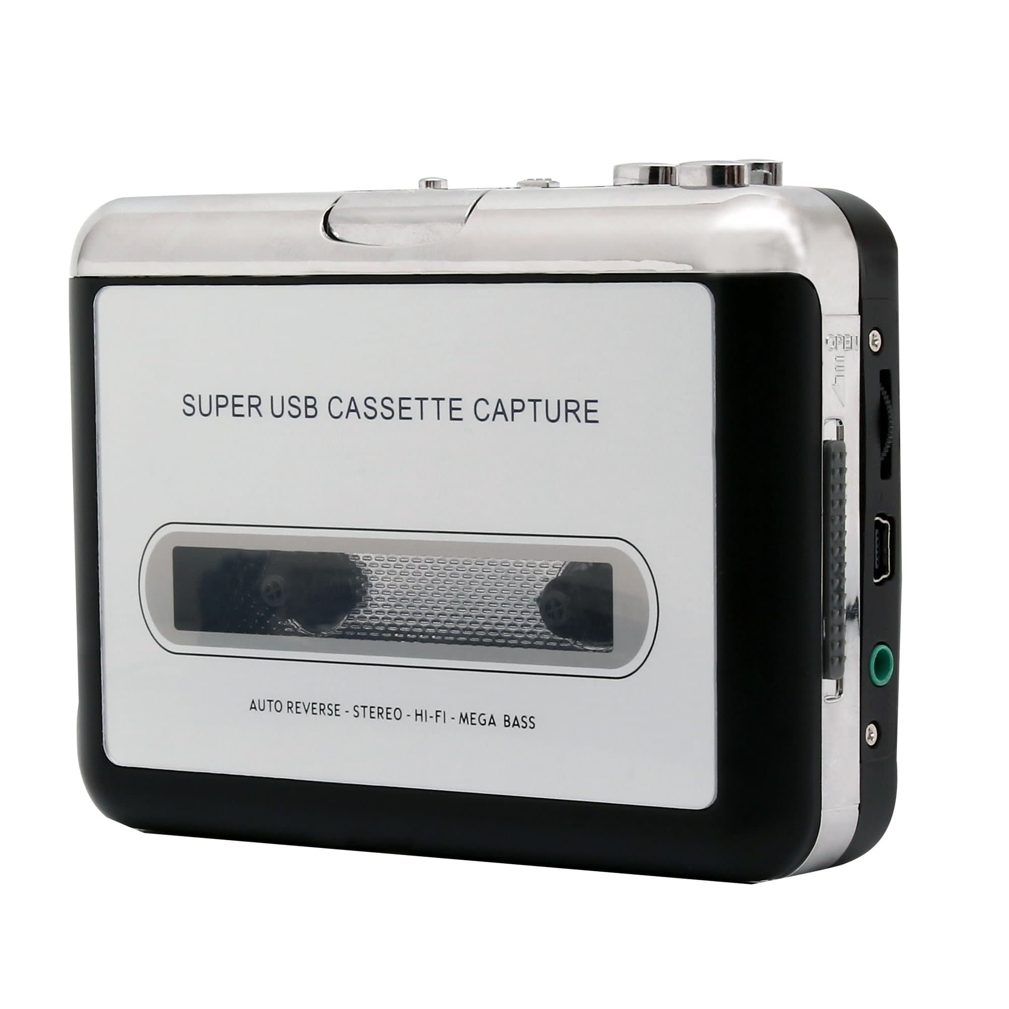 Portable Cassette Recorder to USB MP3 Converter Tape-to-MP3 Player Converter -Tape Player--No Drivers Needed-Adding Headphones Color Grey