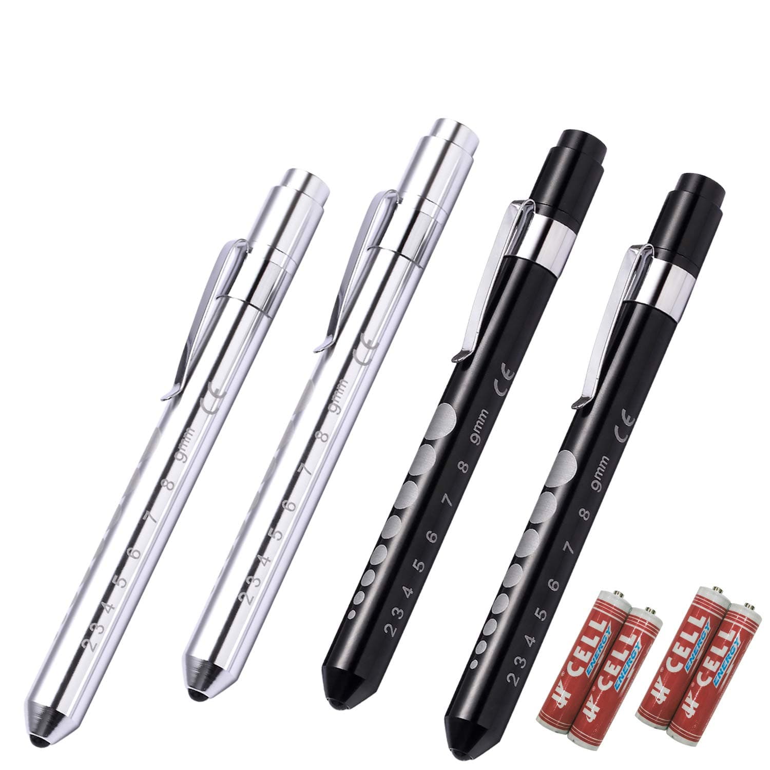 4 Pack Pen Light with Pupil Gauge LED Nurse Led Medical Penlight for Nursing School Doctor Diagnostic (Black & White)