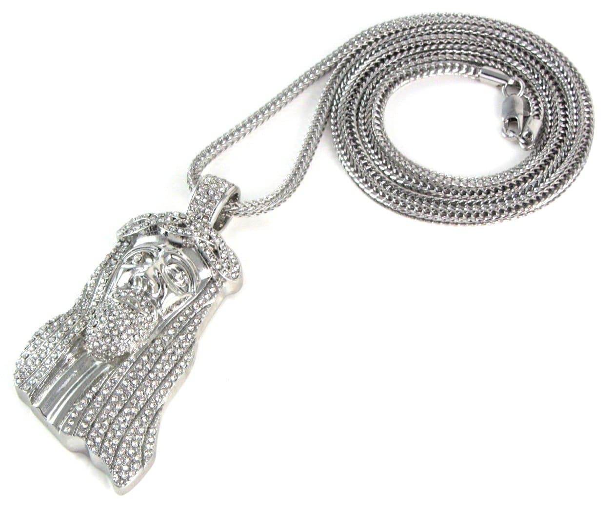 New Iced Out Jesus Piece Pendant & 36" Silver Franco Necklace Chain