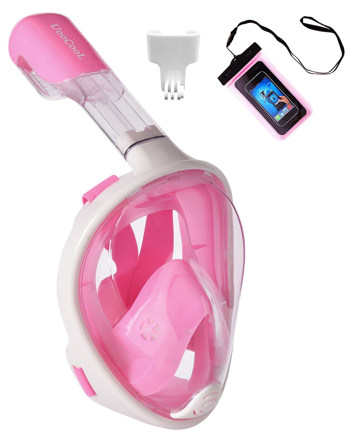 UooCooL 180° Full Face Snorkel Mask- Panoramic view Snorkeling Mask For Adults And Kids, Breathe freely With Anti Fog And Anti Leak Design, See More with a Larger Viewing Area(Pink, S/M)