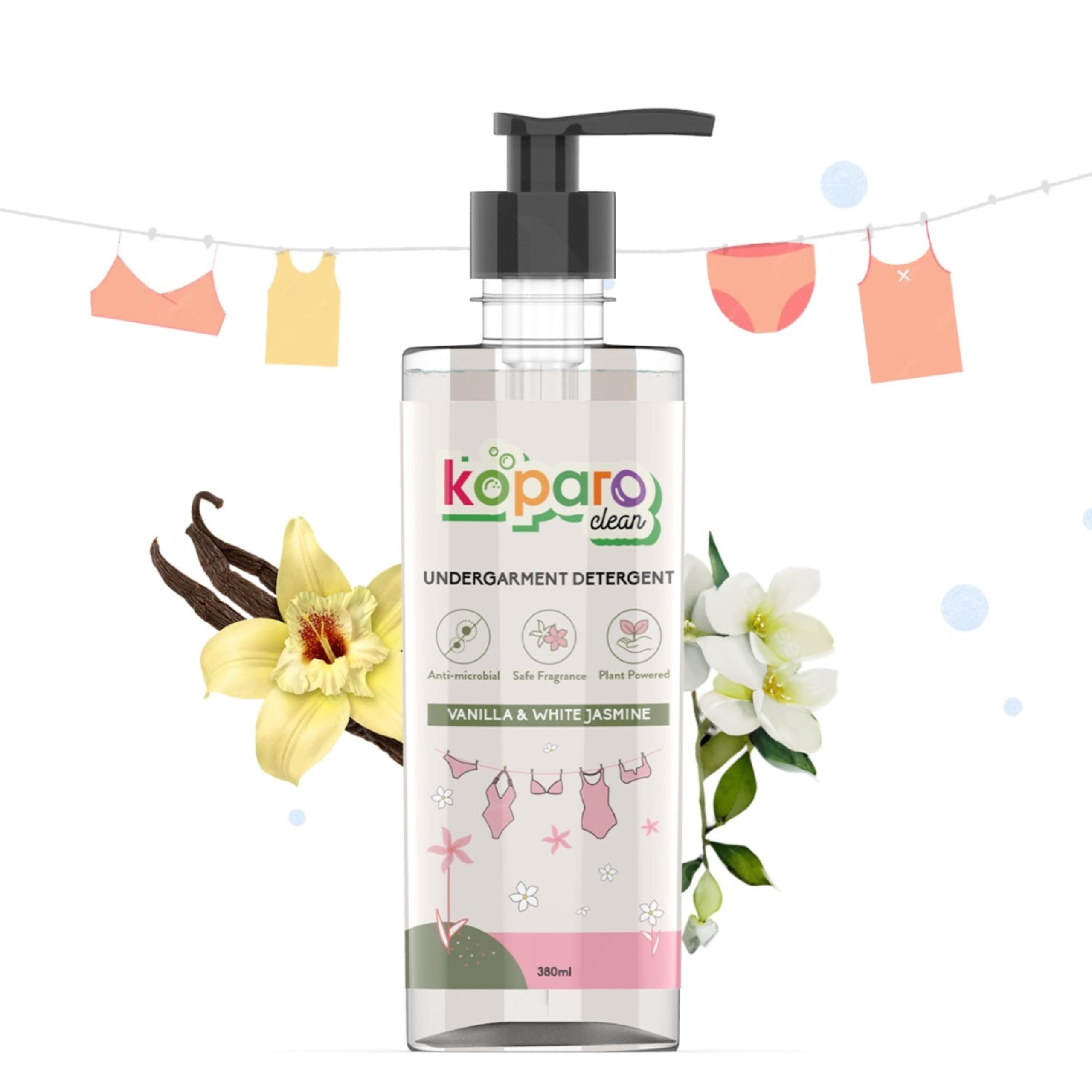 Koparo Undergarment Liquid Detergent For Men & Women | 380ml | Vanilla & White Jasmine | No Soaking Required