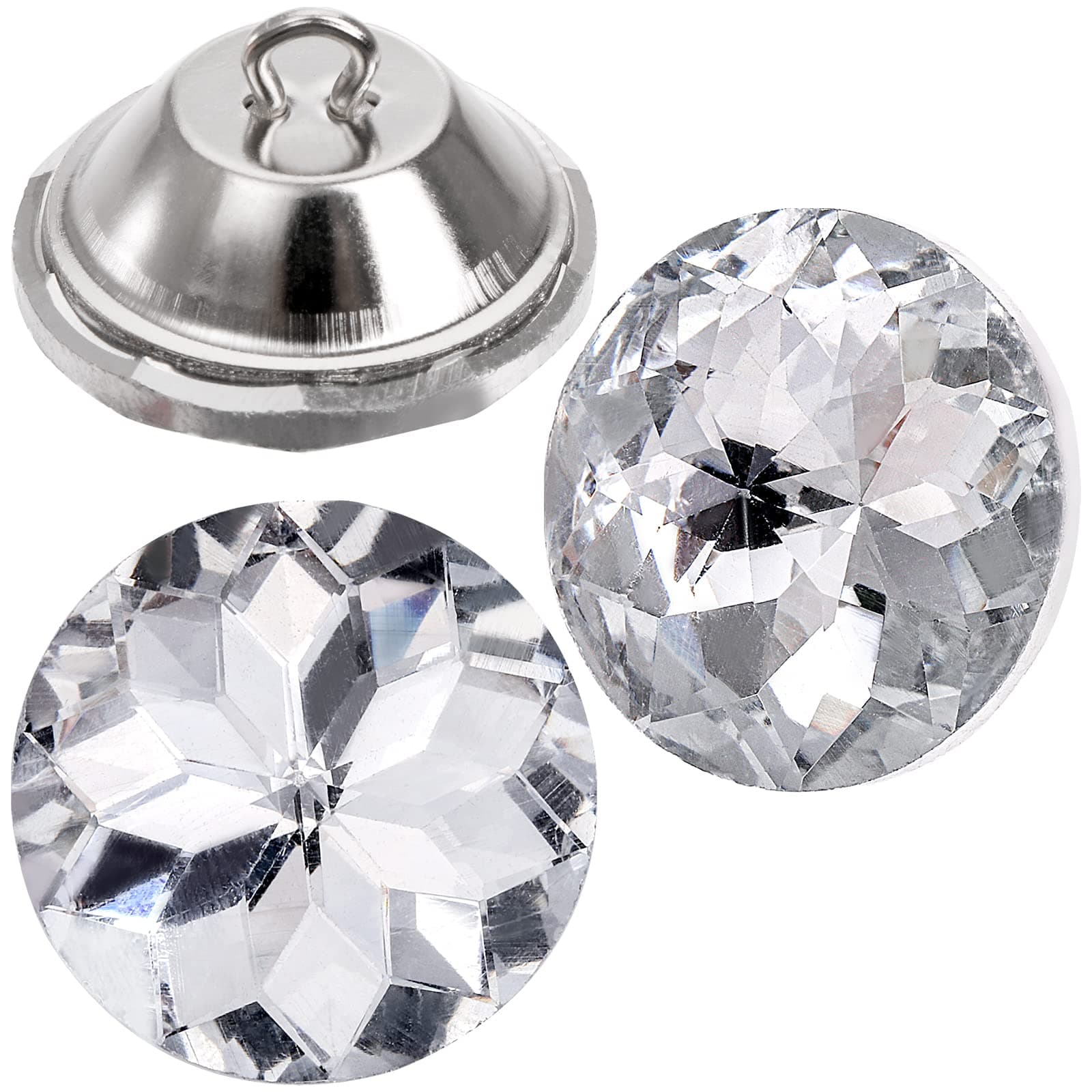 Frcctre 100 Pcs 25mm Rhinestone Crystal Buttons, Clear Tufting Button Upholstery Buttons with Metal Loop Button for Sewing Sofa Bed Headboard DIY Crafts Decorations