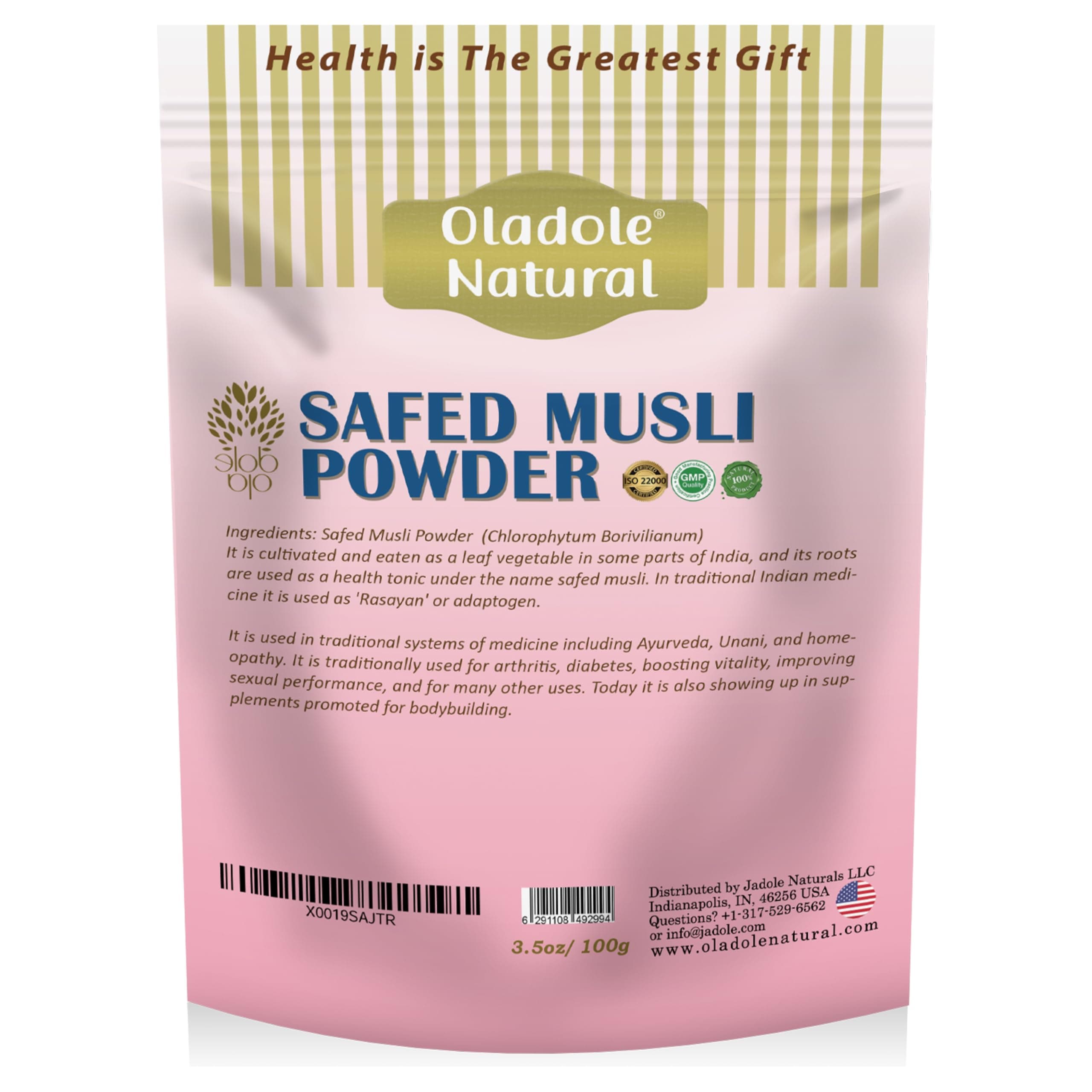 Oladole Natural Safed Musli Powder- 100g | Powerful Adaptogen For Vitality, Stamina & Endurance, Boosts Energy, Immunity, Hormonal Health, Powerful Antioxidant | Non- GMO, Gluten Free