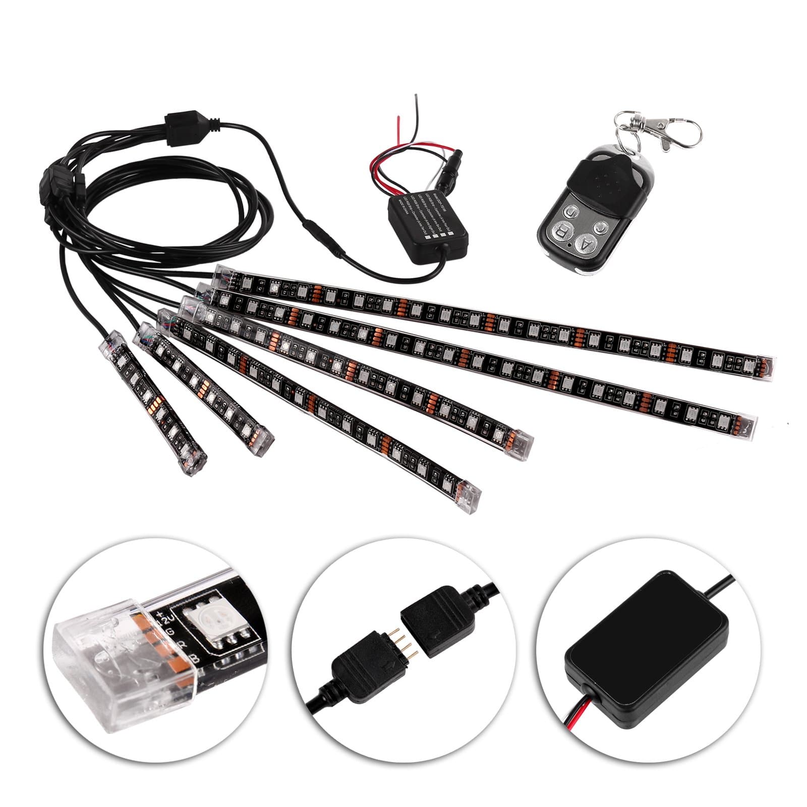 6pcs/set Voice Control LED Strip Lights,DEBEME 72 LED Car Interior Lights 12V RGB Multicolor Remote Control Flexible Motorcycle Glow Lights Atmosphere Floor Lights,30cm/20cm/10cm