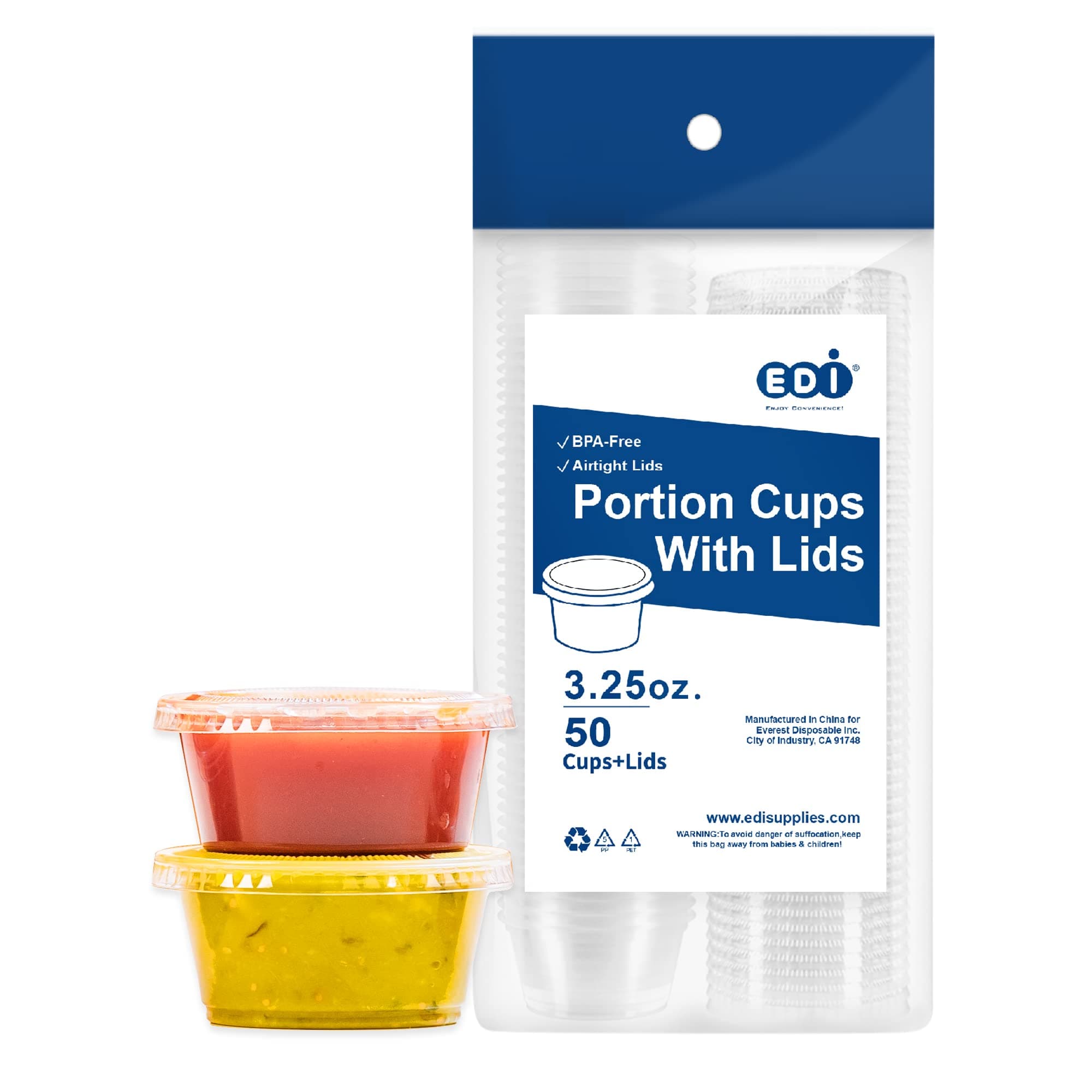 Clear Disposable Plastic Portion Cups with Leakproof Lids - 50 Sets, 3.25 OZ, BPA Free, Recyclable - Jello Shot, Condiment & Dipping Sauce, Souffle Cups