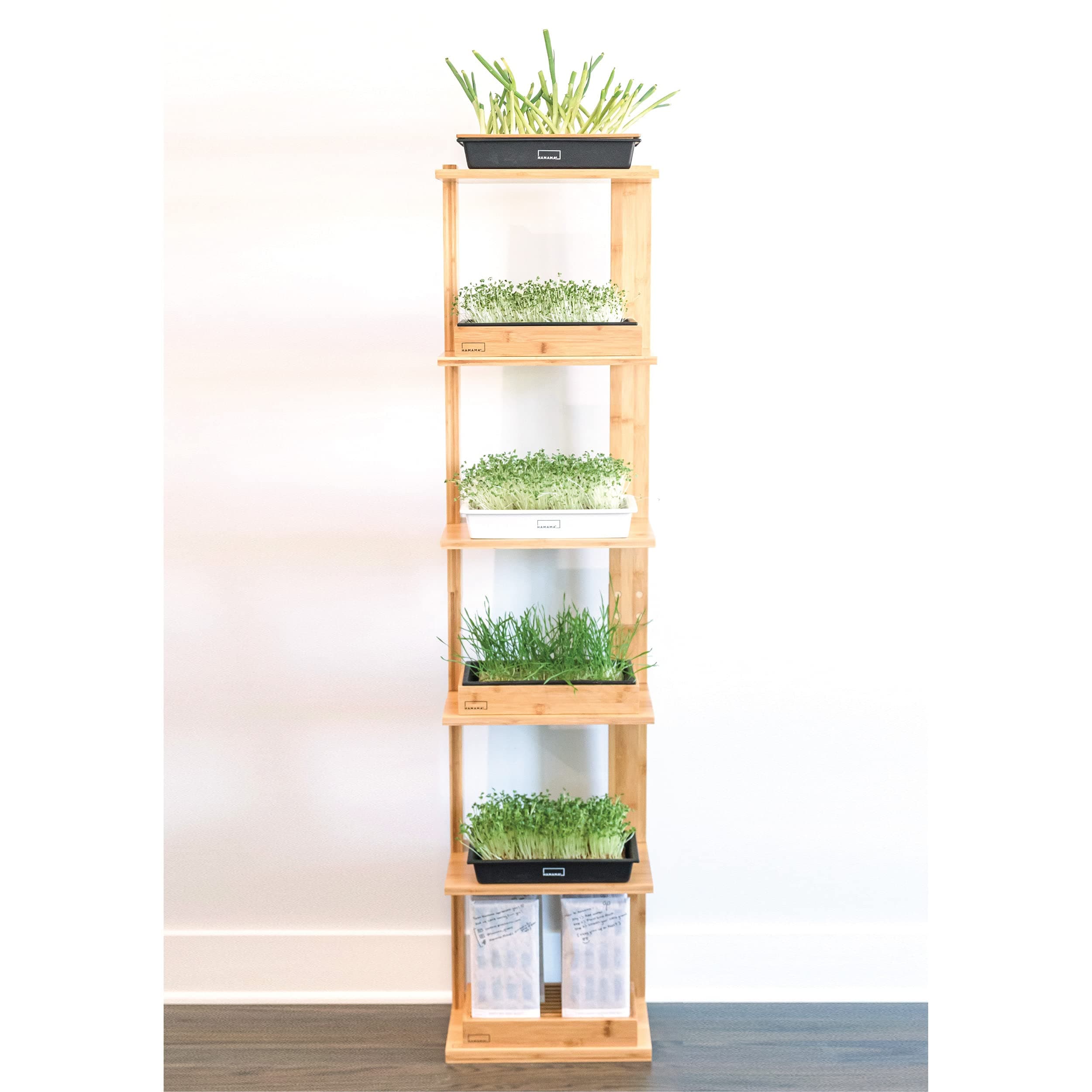 HAMAMA Grow Shelf – Bamboo Plant Stand Microgreen Trays – 6 Layer Seed Starter Tray Display Shelf Organizer – Space Saver Plant Shelf for Microgreens, Sprouting Seeds & Germination Tray