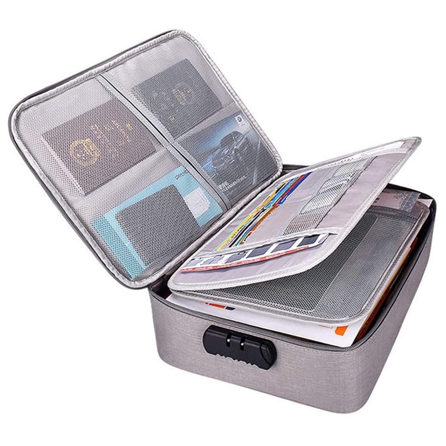Terobin Multilayer Document Organizer With Lock - Waterproof Travel File Folders for Certificates & Safe Storage - Home Office Pouch (Grey)