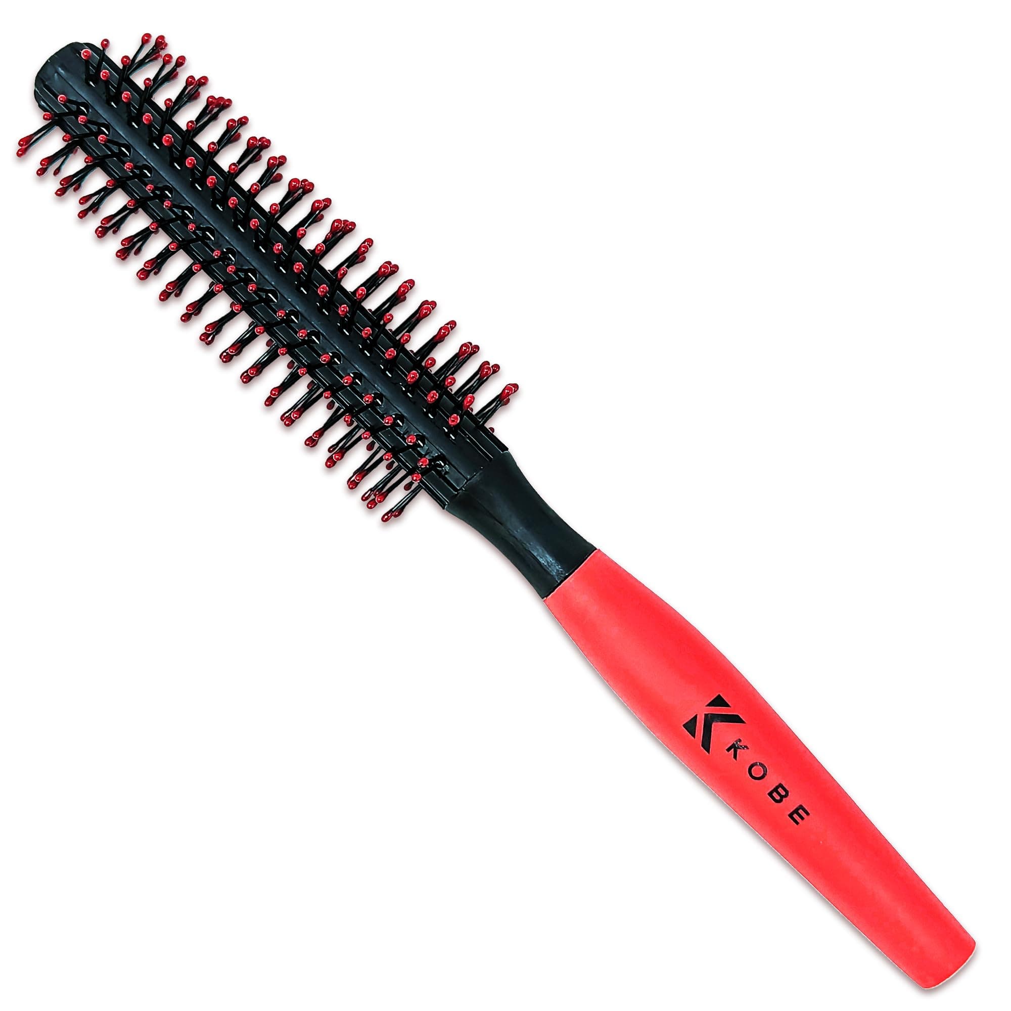 Kobe Professional Quiff Roller Small Round Hair Brush with Red Rubber Grip Handle - Slick Back, Curly, Ideal round hair brush for men and Barbers